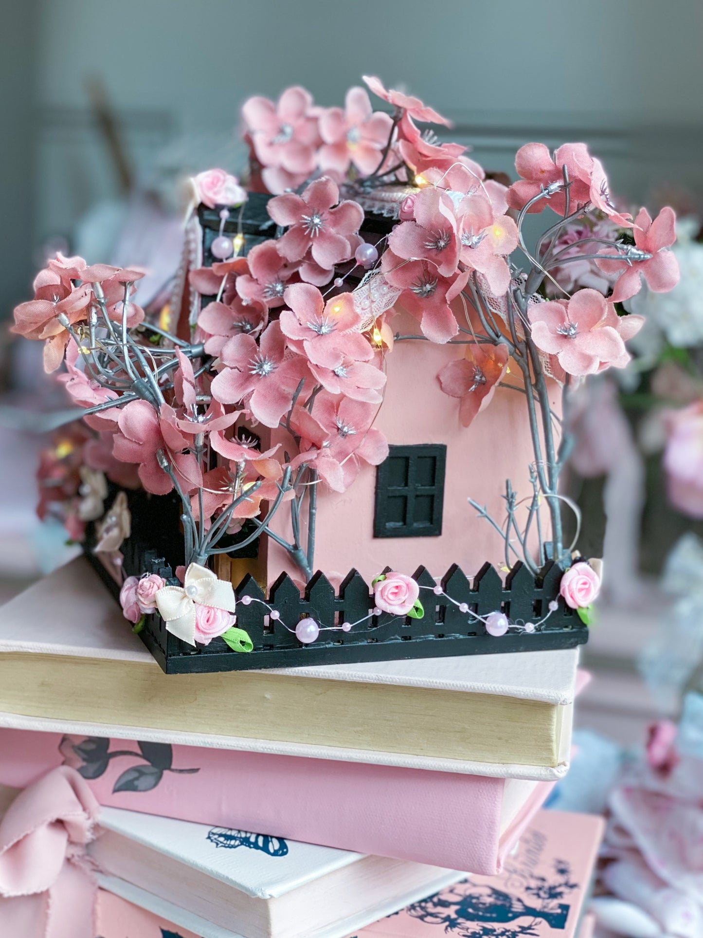 Bespoke Black and Pink Halloween LED Light up Houses