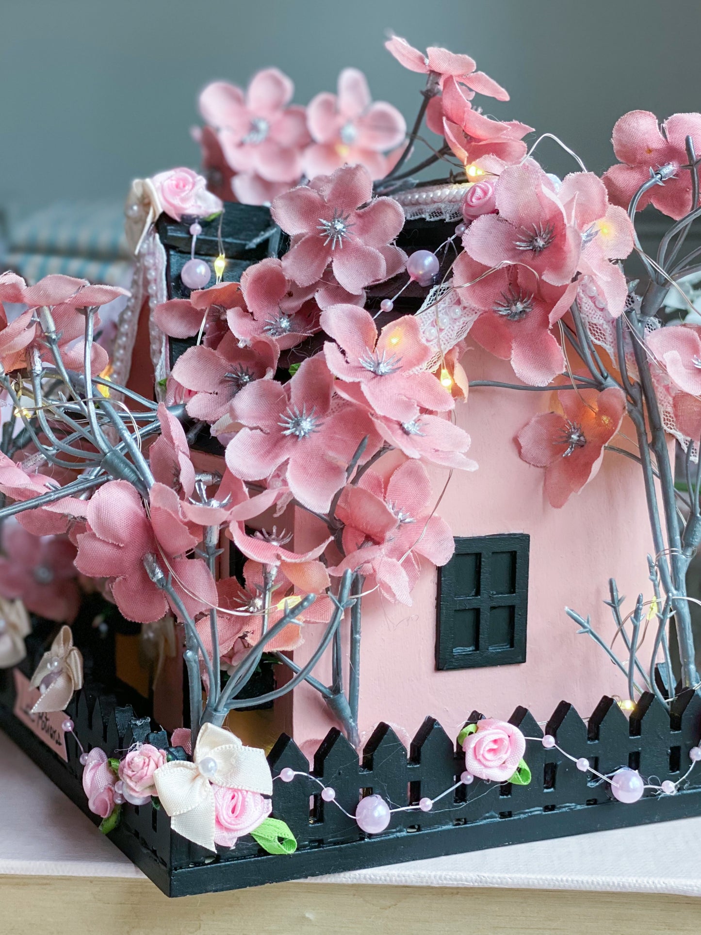 Bespoke Black and Pink Halloween LED Light up Houses