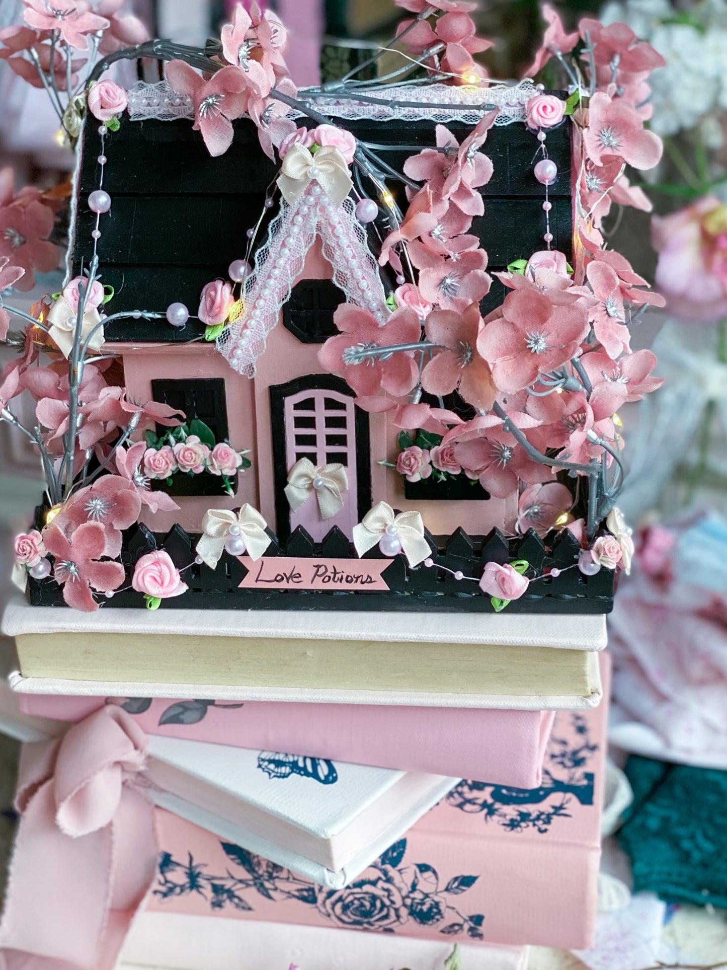 Bespoke Black and Pink Halloween LED Light up Houses