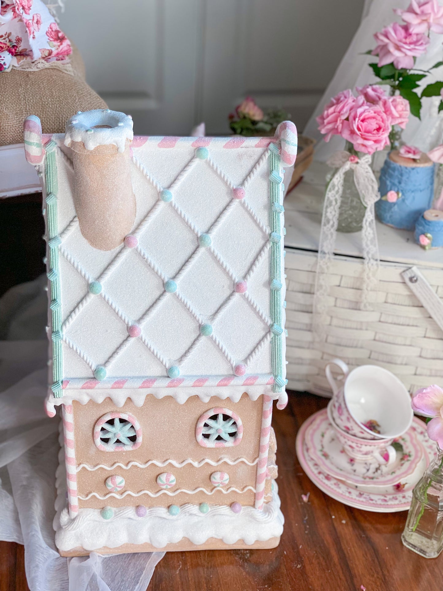 Large Pastel LED Light up Glitter Gingerbread House