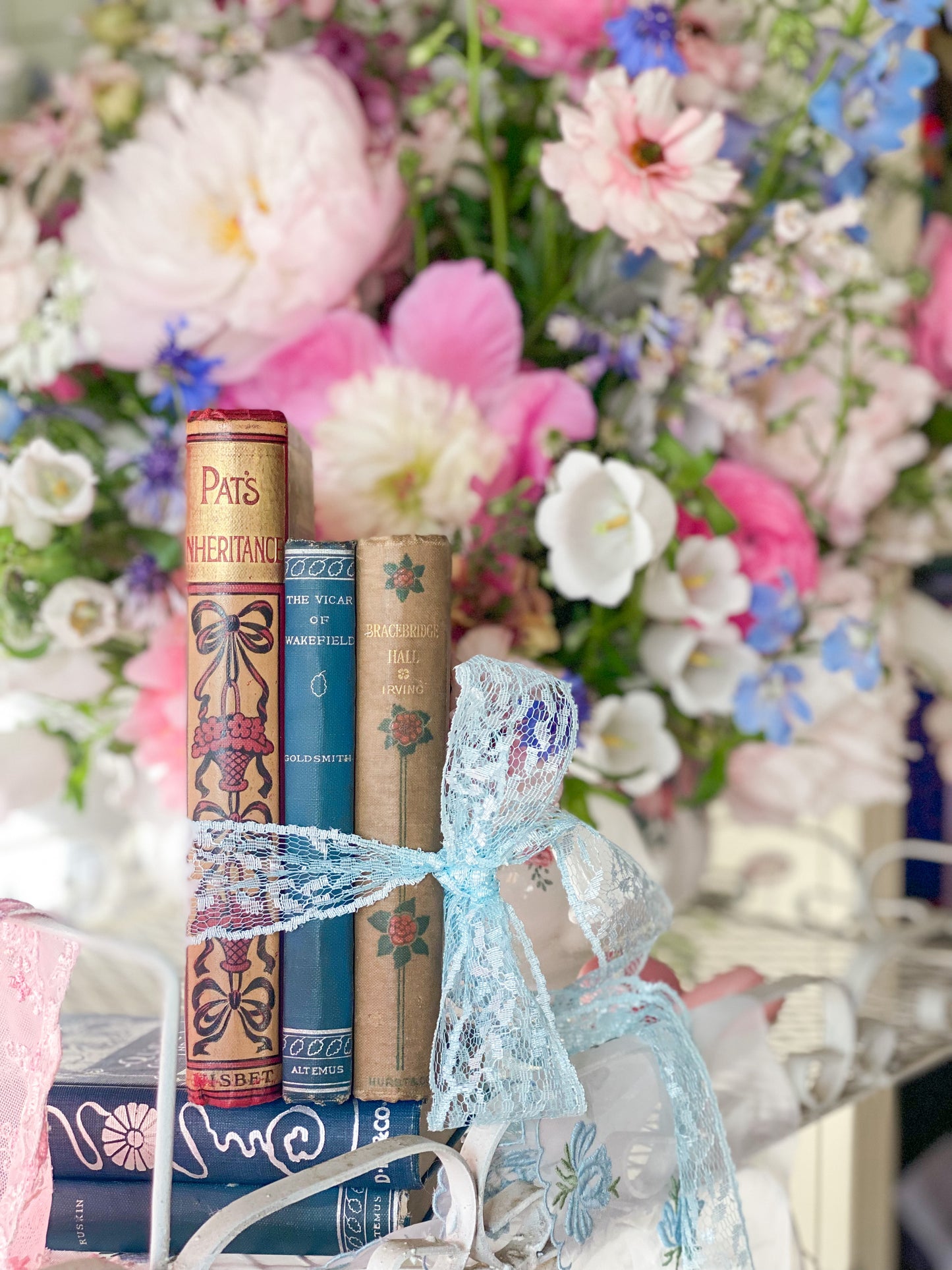 Set of 3 Red, White & Blue books with decorative spines