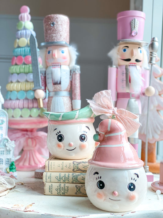 Pastel Pink & Mint Green Johanna Parker Snowman Sugar and Creamer set