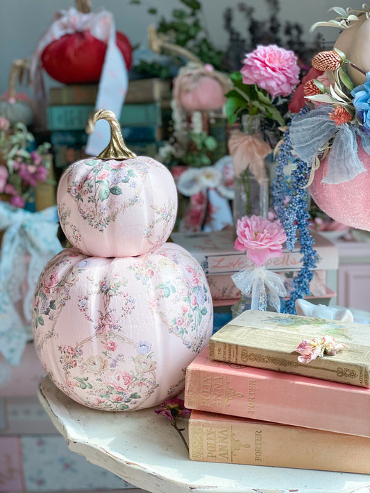 Pink Shabby Chic Double Pumpkin Stack