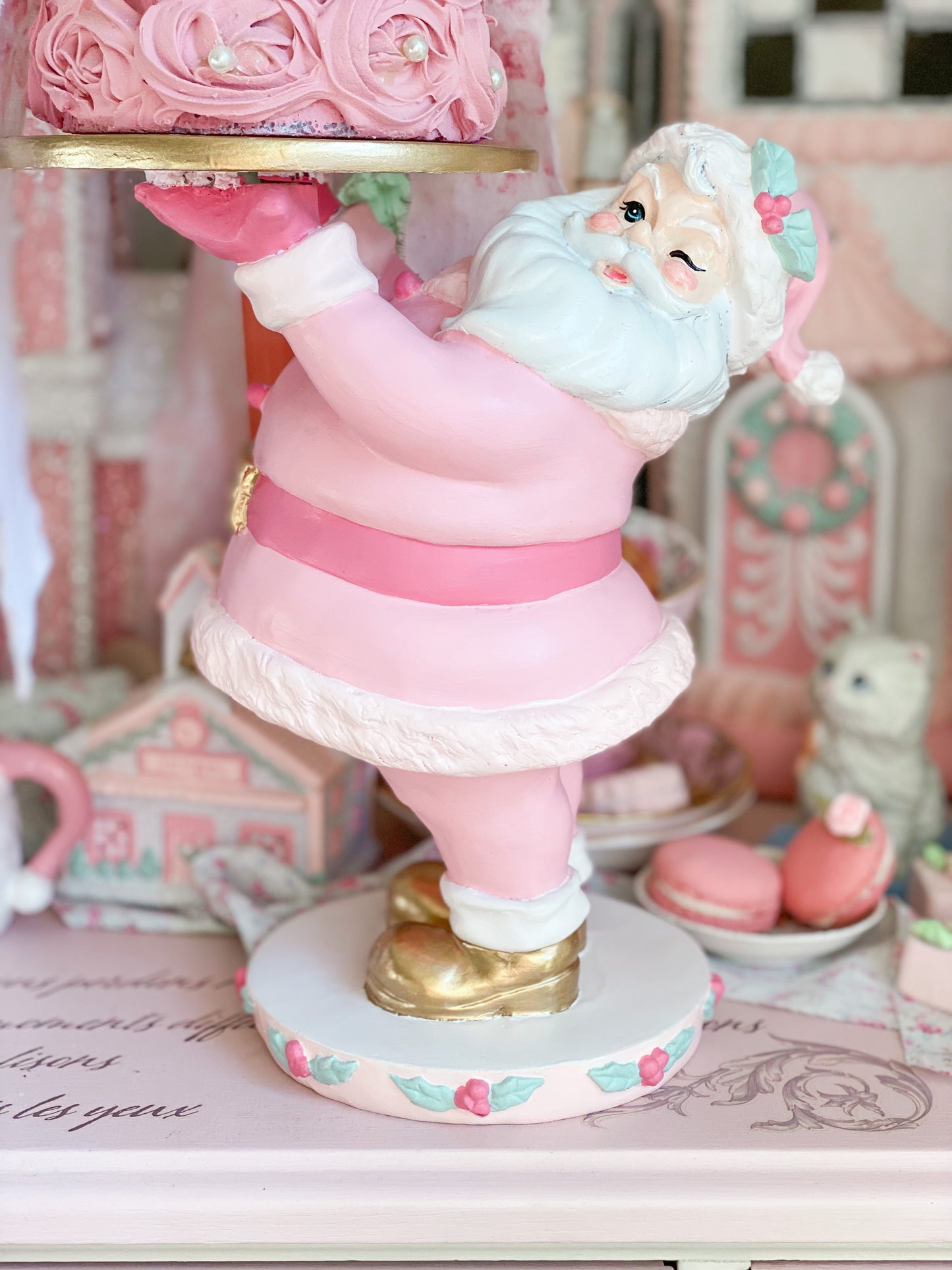 Bespoke Pastel Pink Hand Painted Cheeky Santa Cake Stand