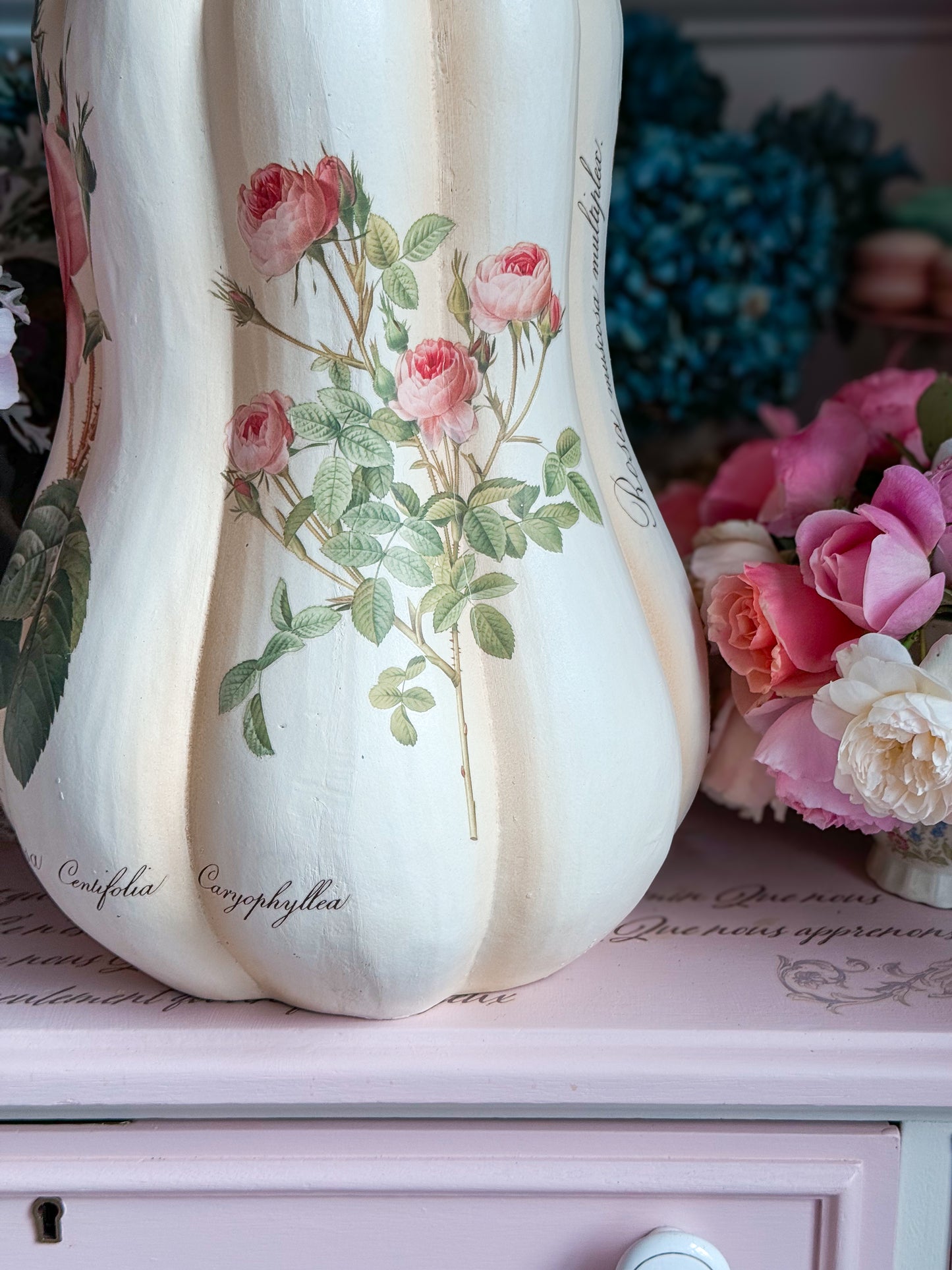 PRE-ORDER: Bespoke Redoute Roses Autumn Pumpkin Gourd with all Pink Roses