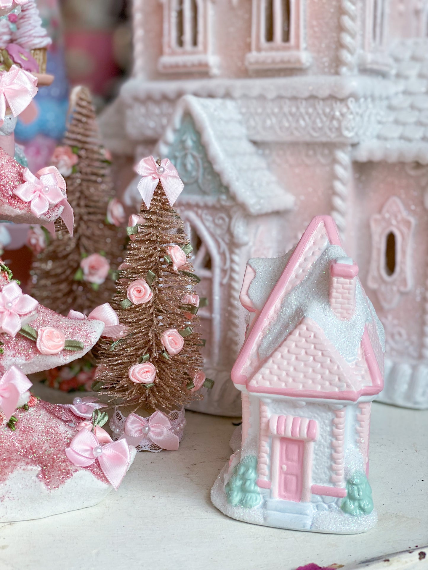Bespoke Petite Pastel Pink Christmas Village Toy Shop Pre-order