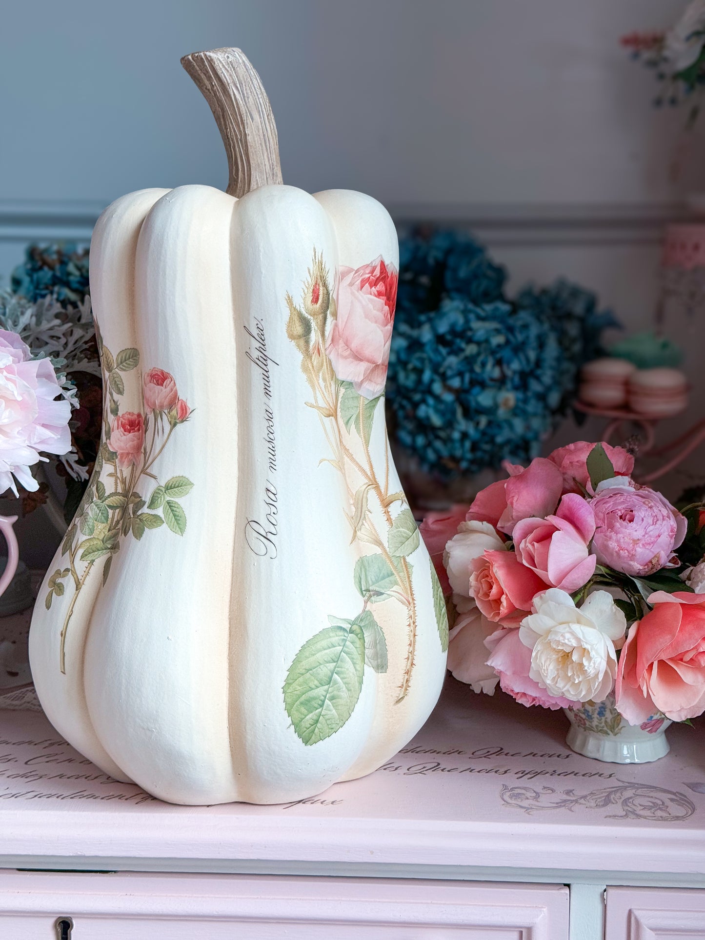 PRE-ORDER: Bespoke Redoute Roses Autumn Pumpkin Gourd with all Pink Roses