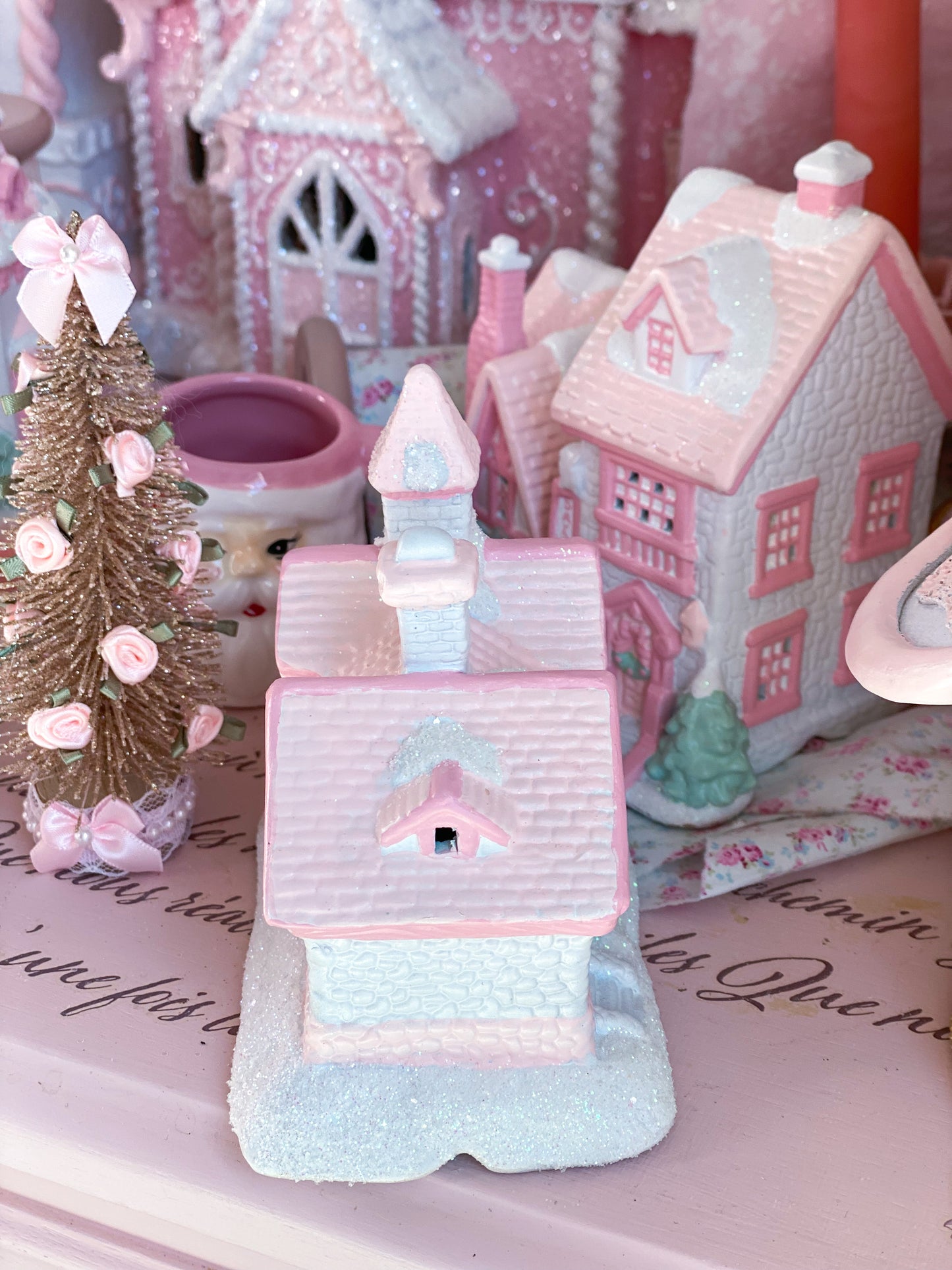 Bespoke Pastel Pink and White Petite Christmas Village Walpole Lodge PRE-ORDER
