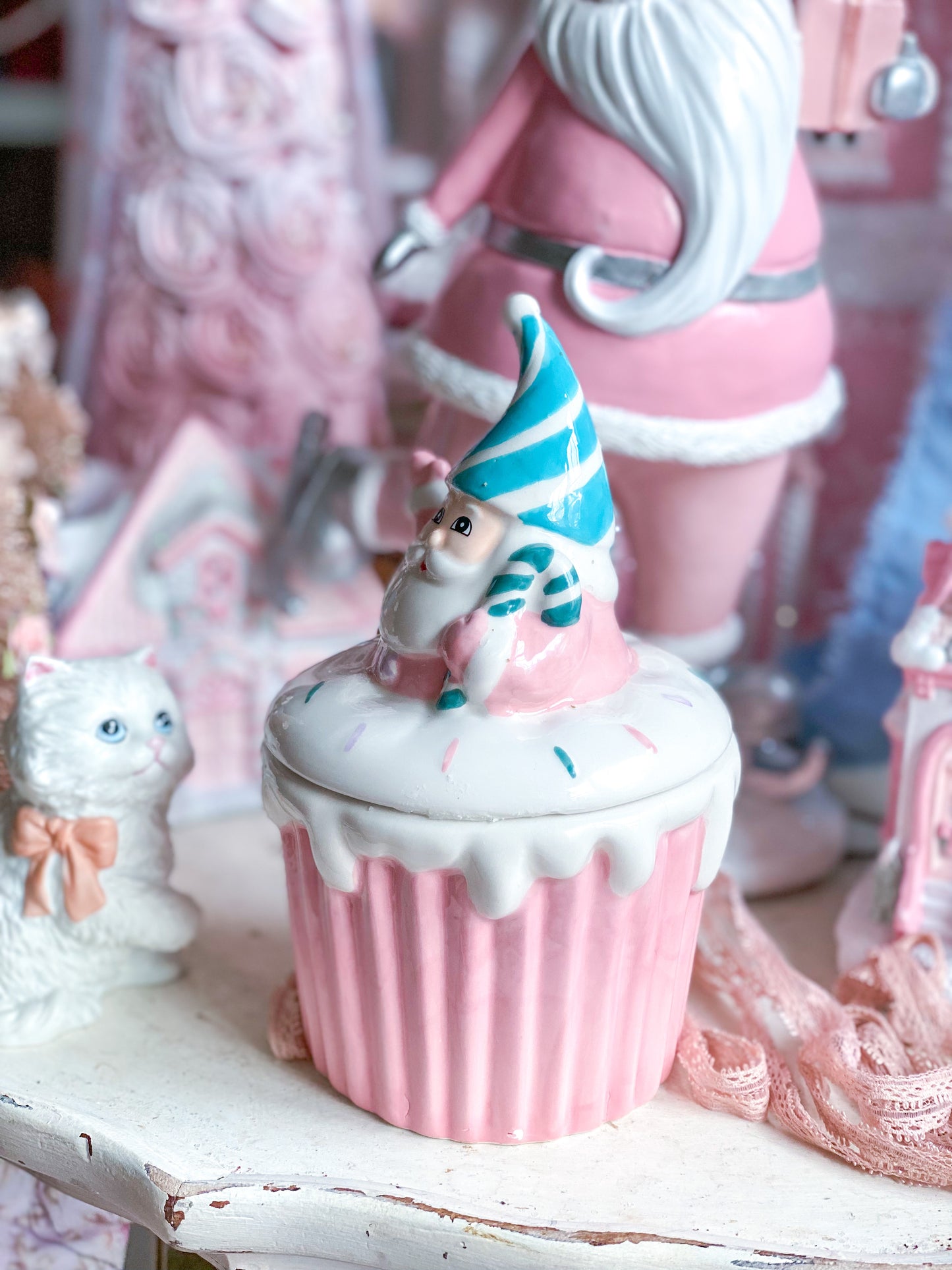 Pastel Pink and Teal Santa Cupcake Candle
