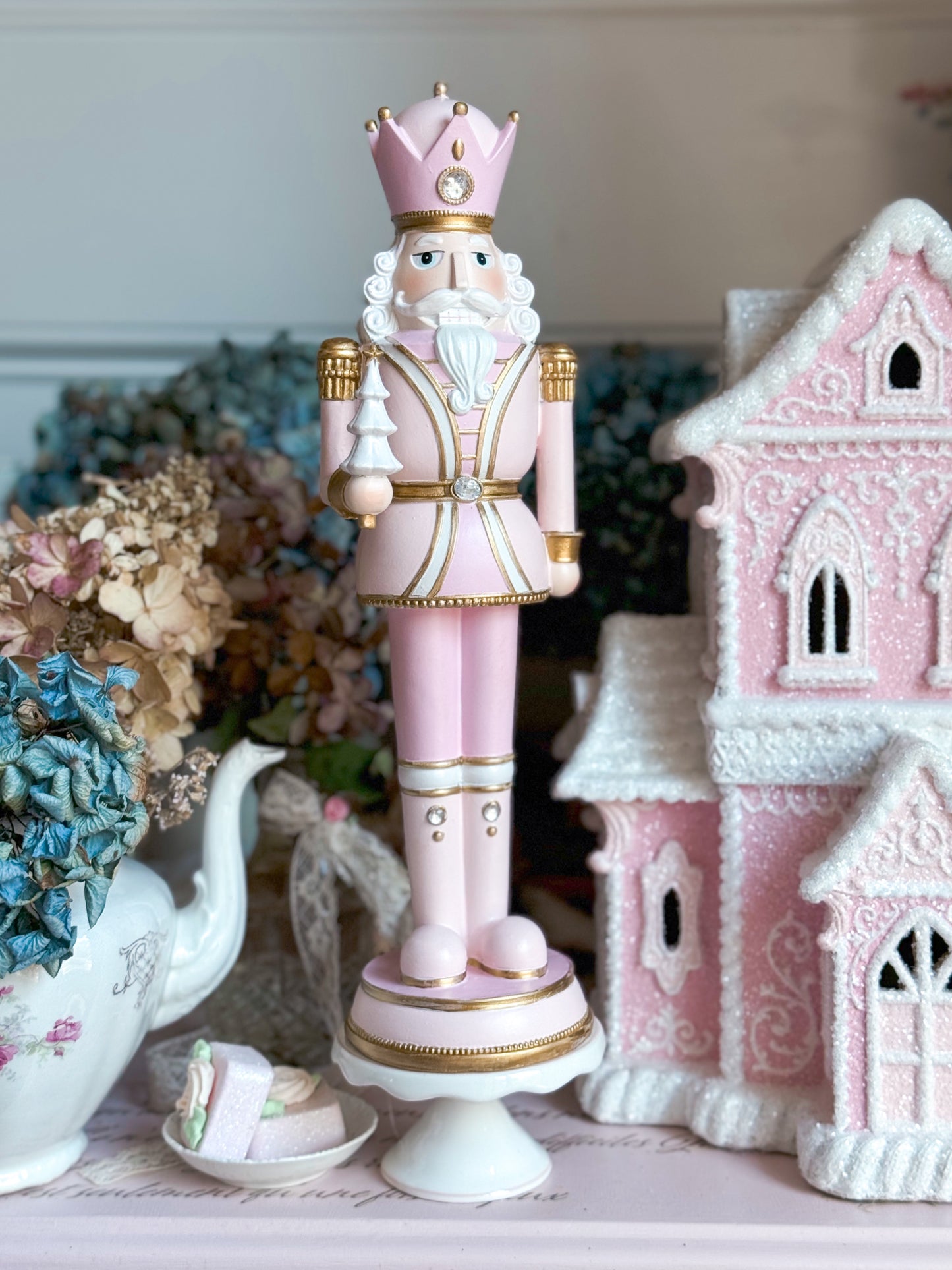 Bespoke Hand Painted Pastel Pink, White & Gold Coquette Nutcracker