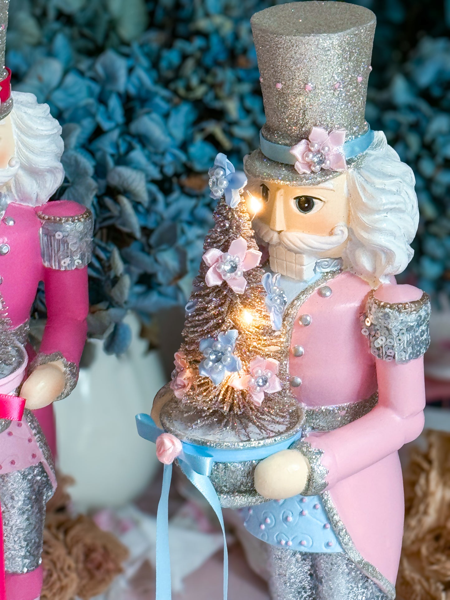 Bespoke Hand Painted Pink and Blue LED light up Nutcracker Bundle