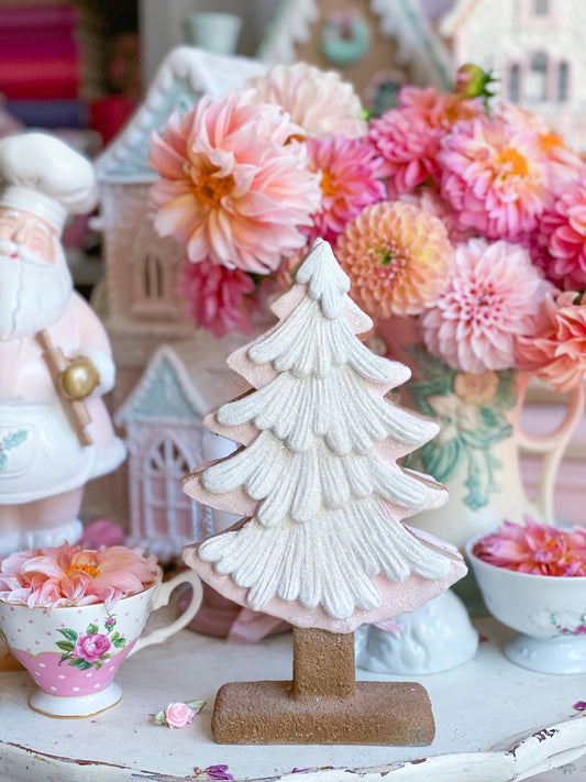 Pastel Pink and White Glitter Gingerbread Tree Decoration
