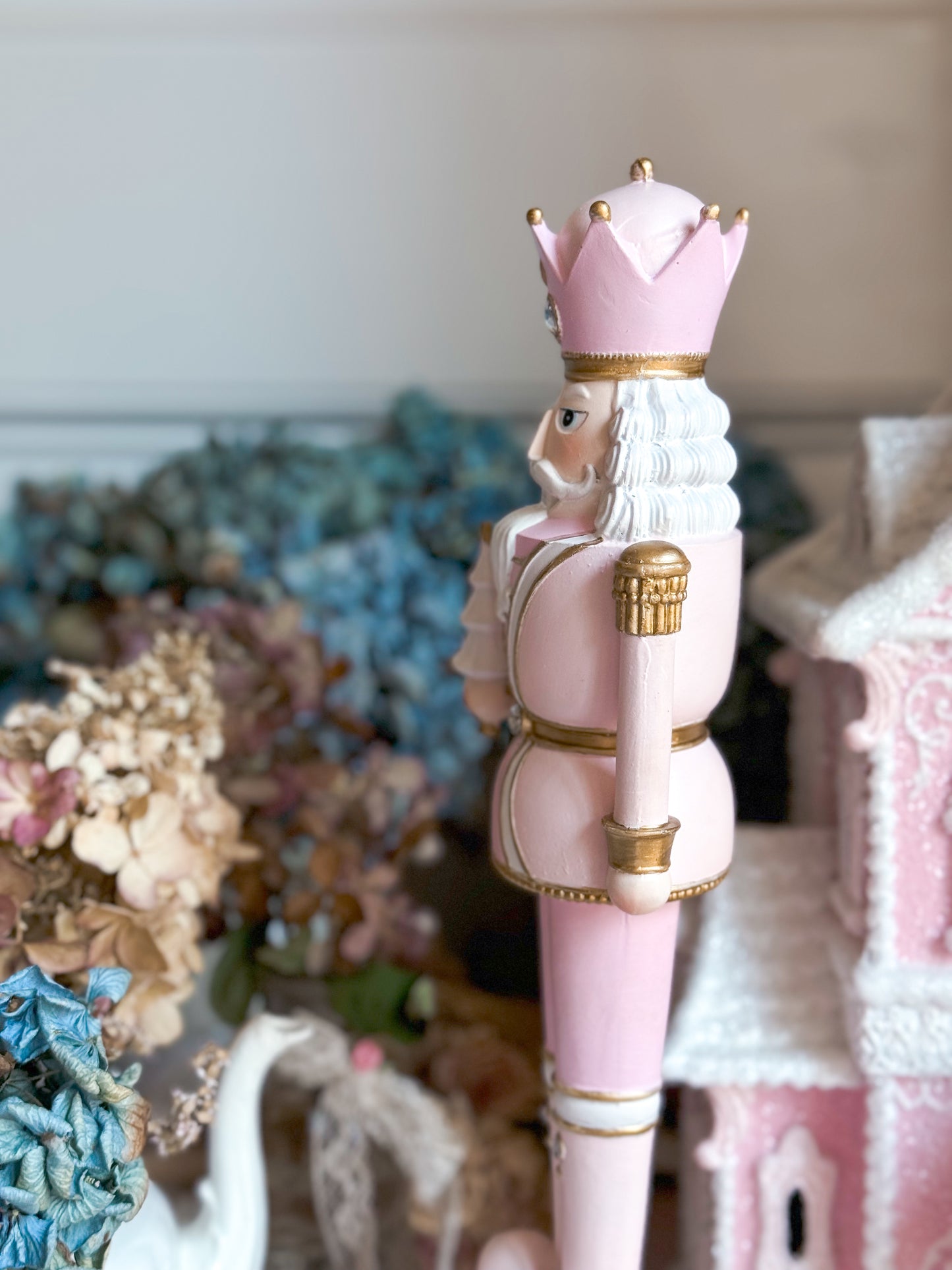 Bespoke Hand Painted Pastel Pink, White & Gold Coquette Nutcracker