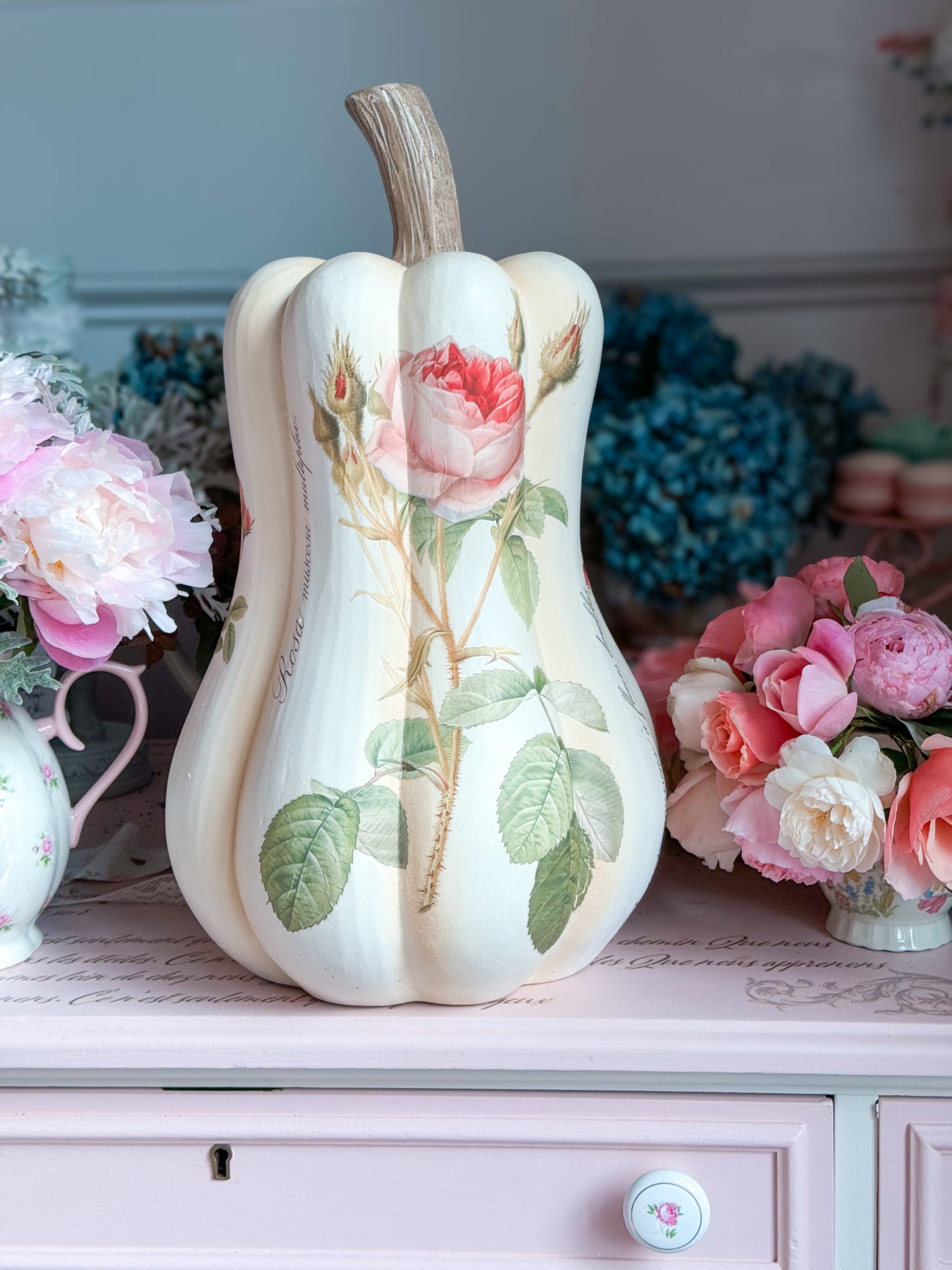 PRE-ORDER: Bespoke Redoute Roses Autumn Pumpkin Gourd with all Pink Roses