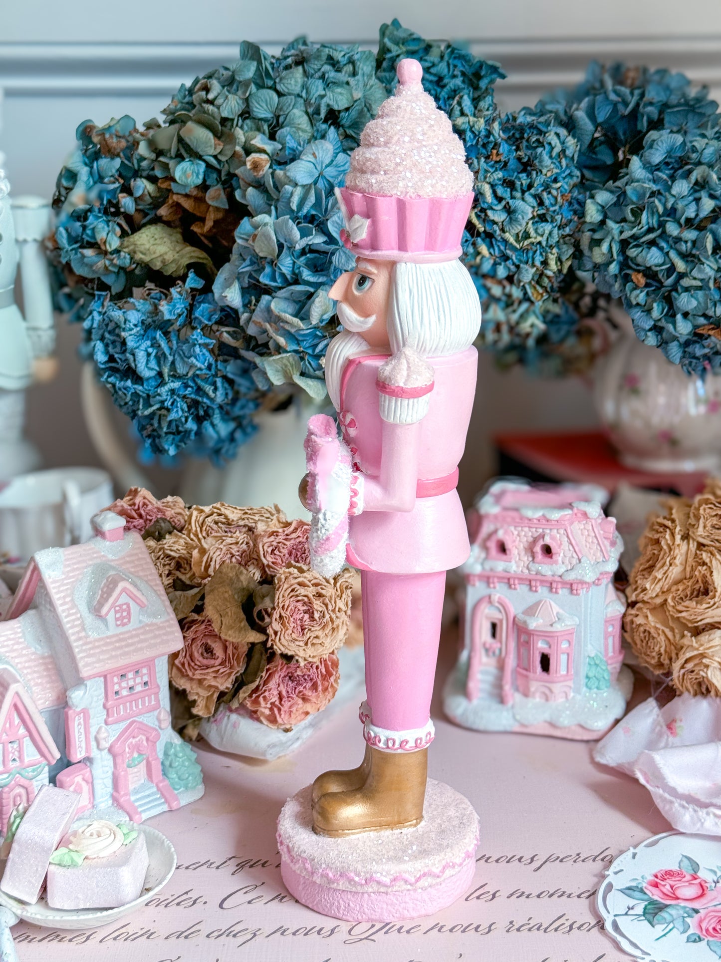 Bespoke Hand Painted Pink & White Sweet Shoppe Cupcake Nutcracker