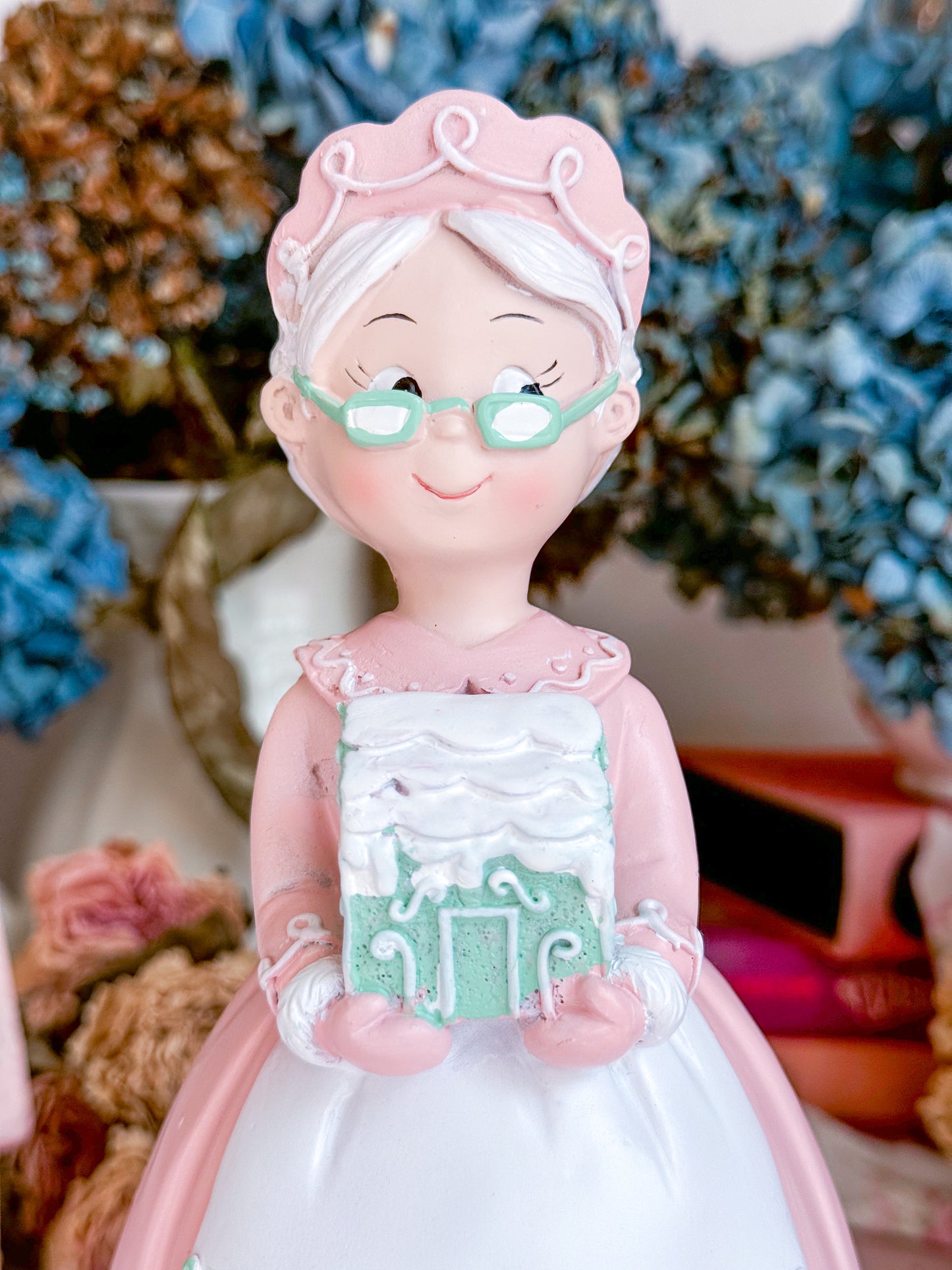 Pastel Pink & Mint Green Mrs Claus Figurine