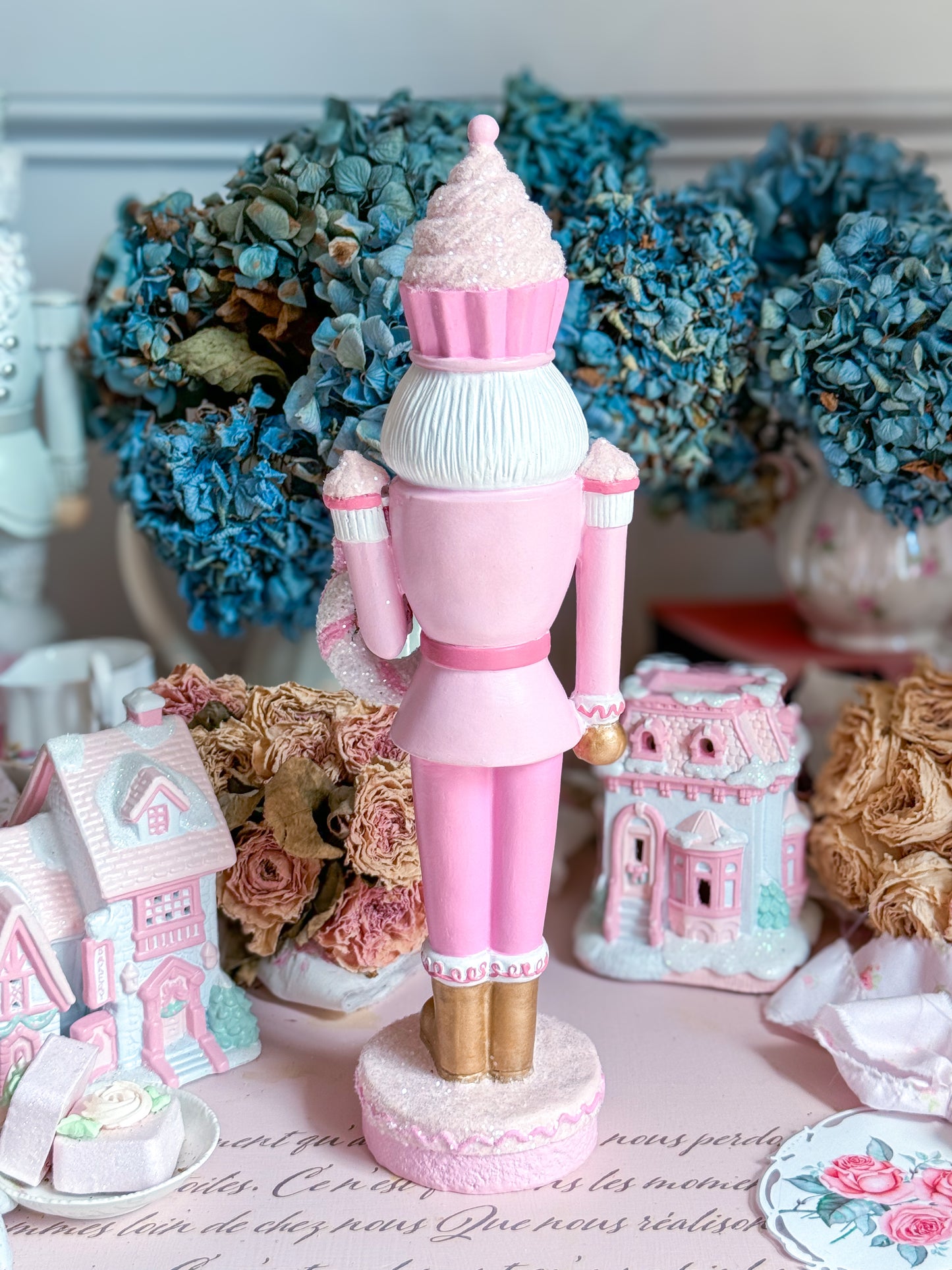 Bespoke Hand Painted Pink & White Sweet Shoppe Cupcake Nutcracker