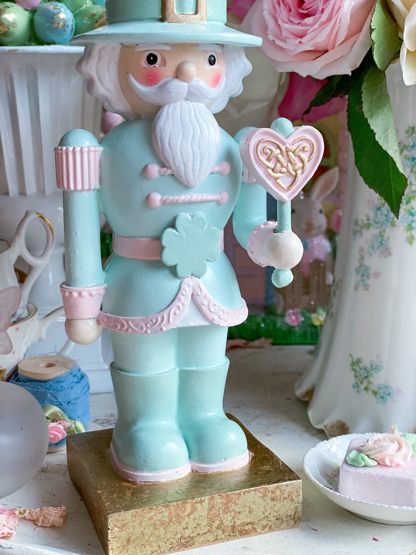 Bespoke Pastel Mint Green and Pink St Patrick’s Day Leprechaun Nutcracker