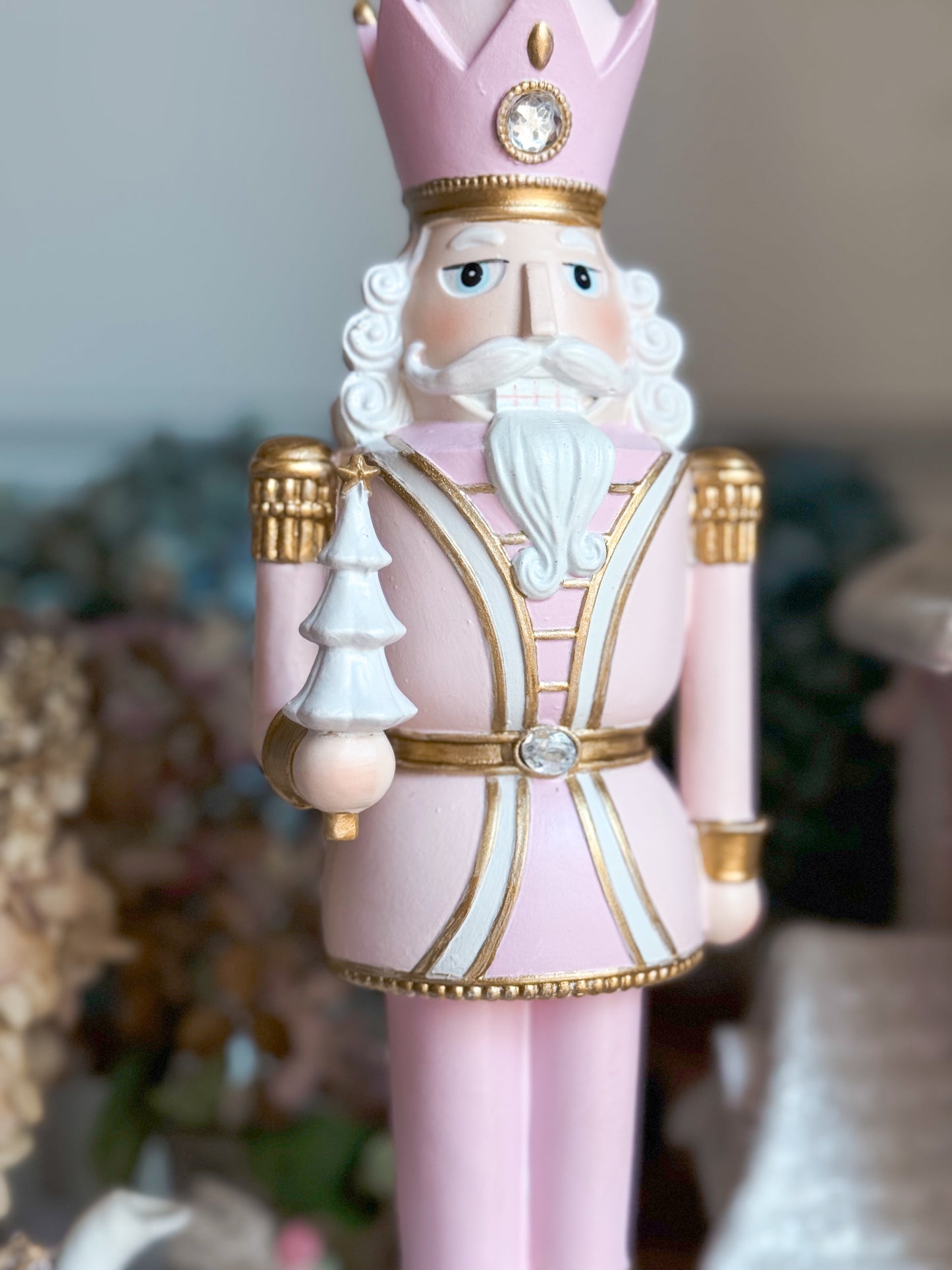 Bespoke Hand Painted Pastel Pink, White & Gold Coquette Nutcracker