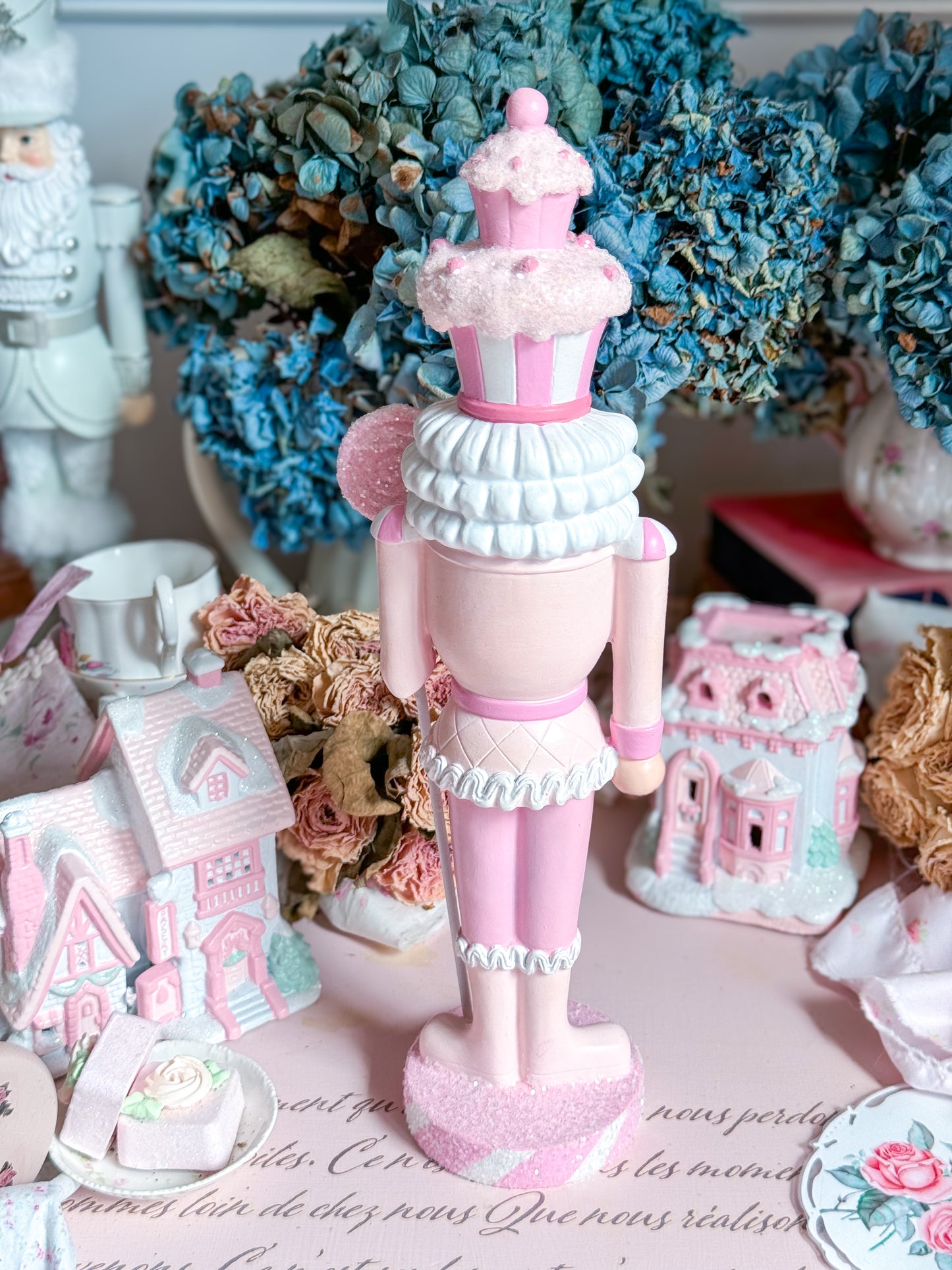 GLOW-UP COMMISSION: Pastel Pink and White Sweet Shoppe Candy Land Nutcracker holding Lollipop Staff