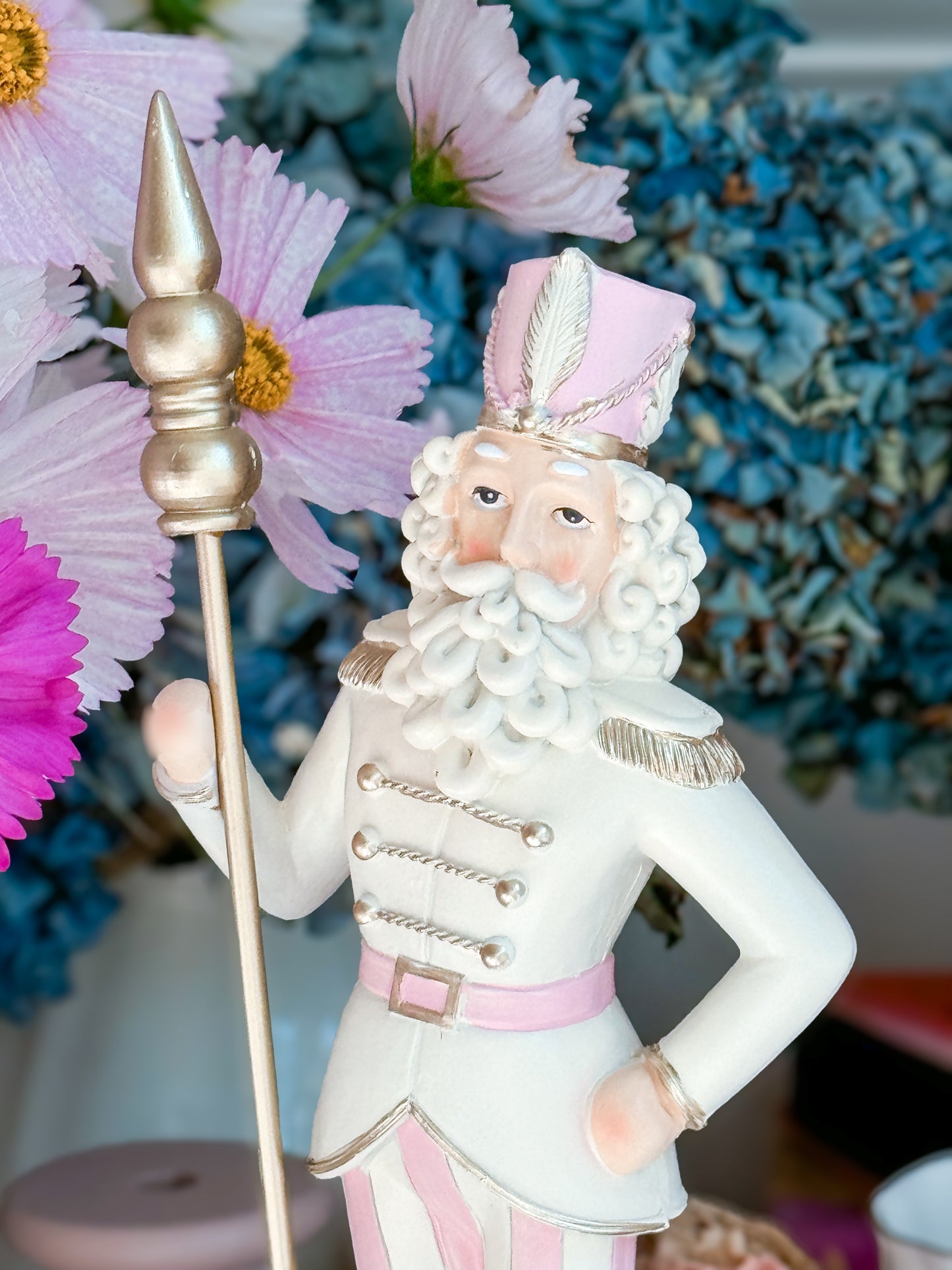 Pastel Pink, White and Gold Coquette Nutcracker Figurine