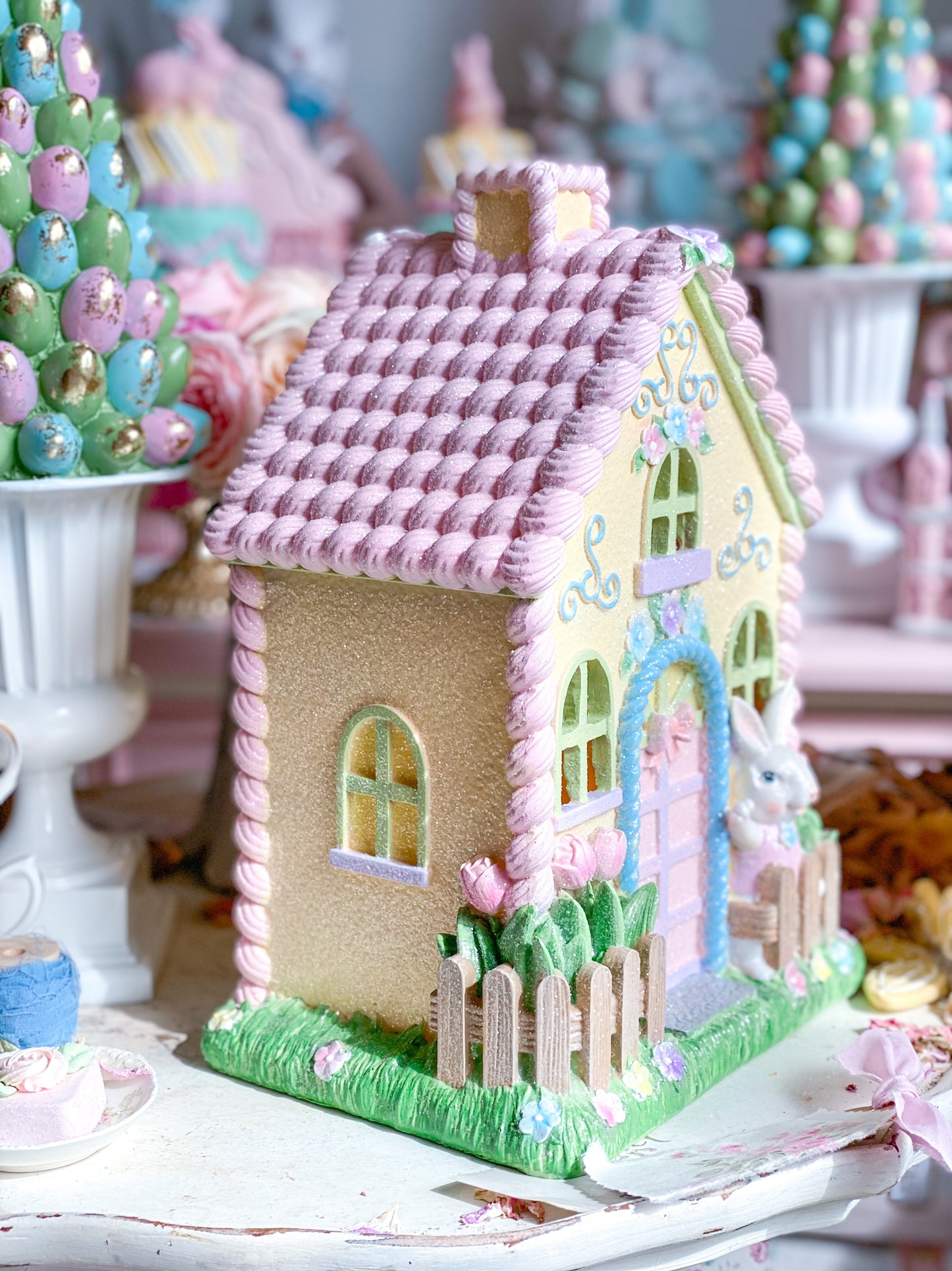 Pastel Pink and Yellow LED light up Easter Sugar House