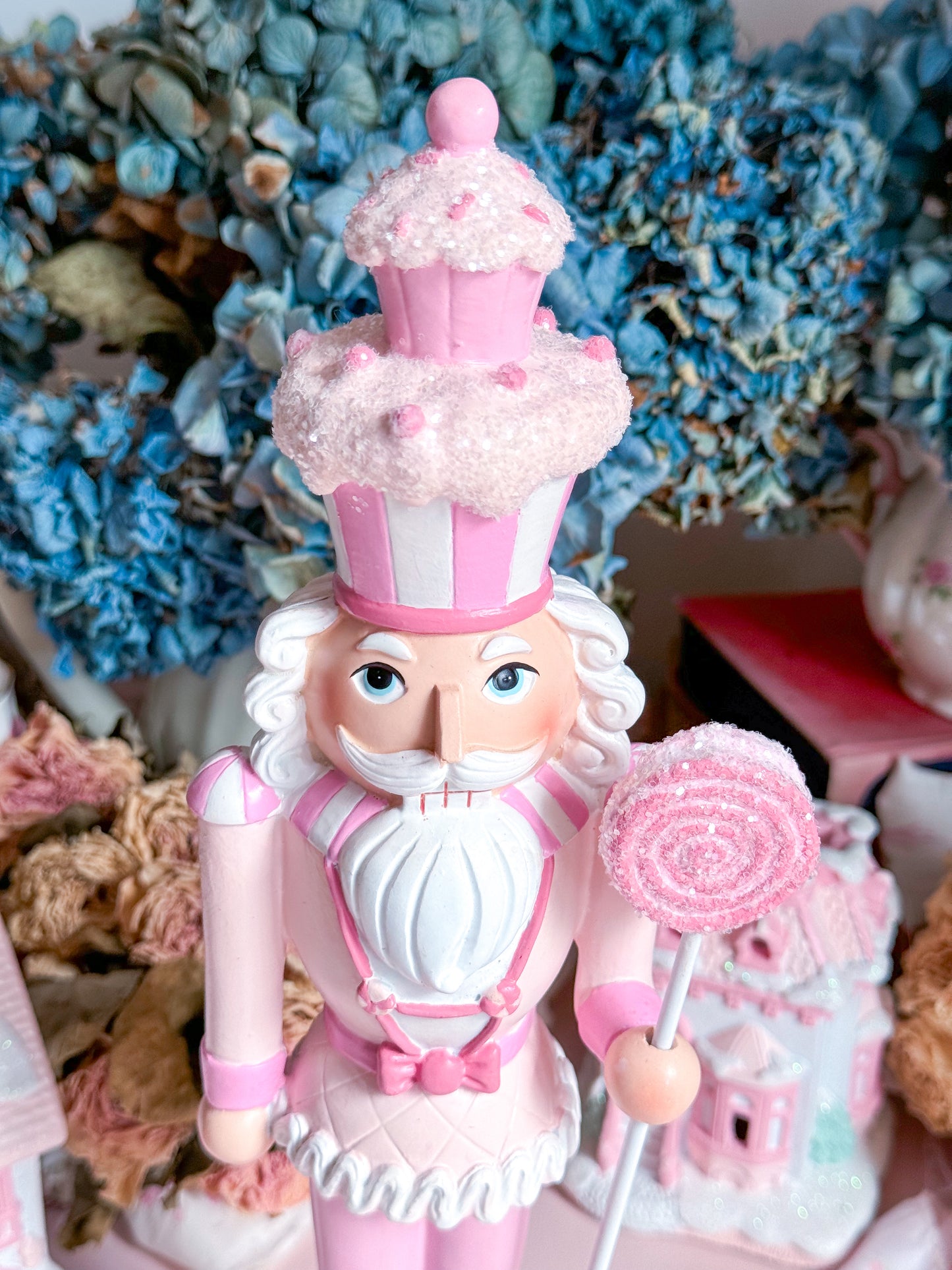 GLOW-UP COMMISSION: Pastel Pink and White Sweet Shoppe Candy Land Nutcracker holding Lollipop Staff