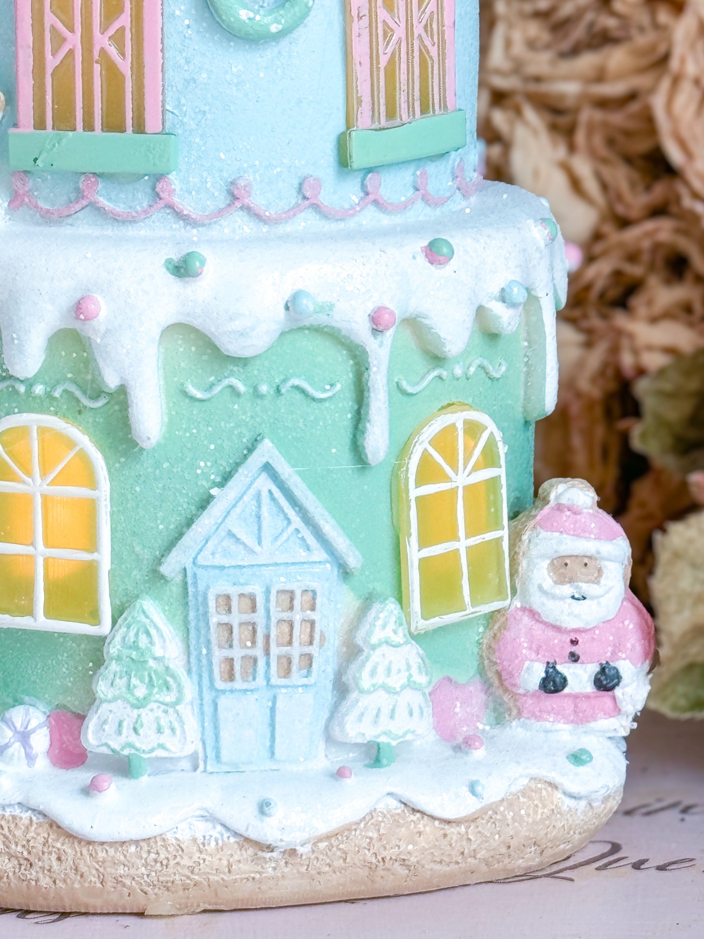 Pastel Pink, Green, Purple & Blue LED Light up Christmas Cake Gingerbread House