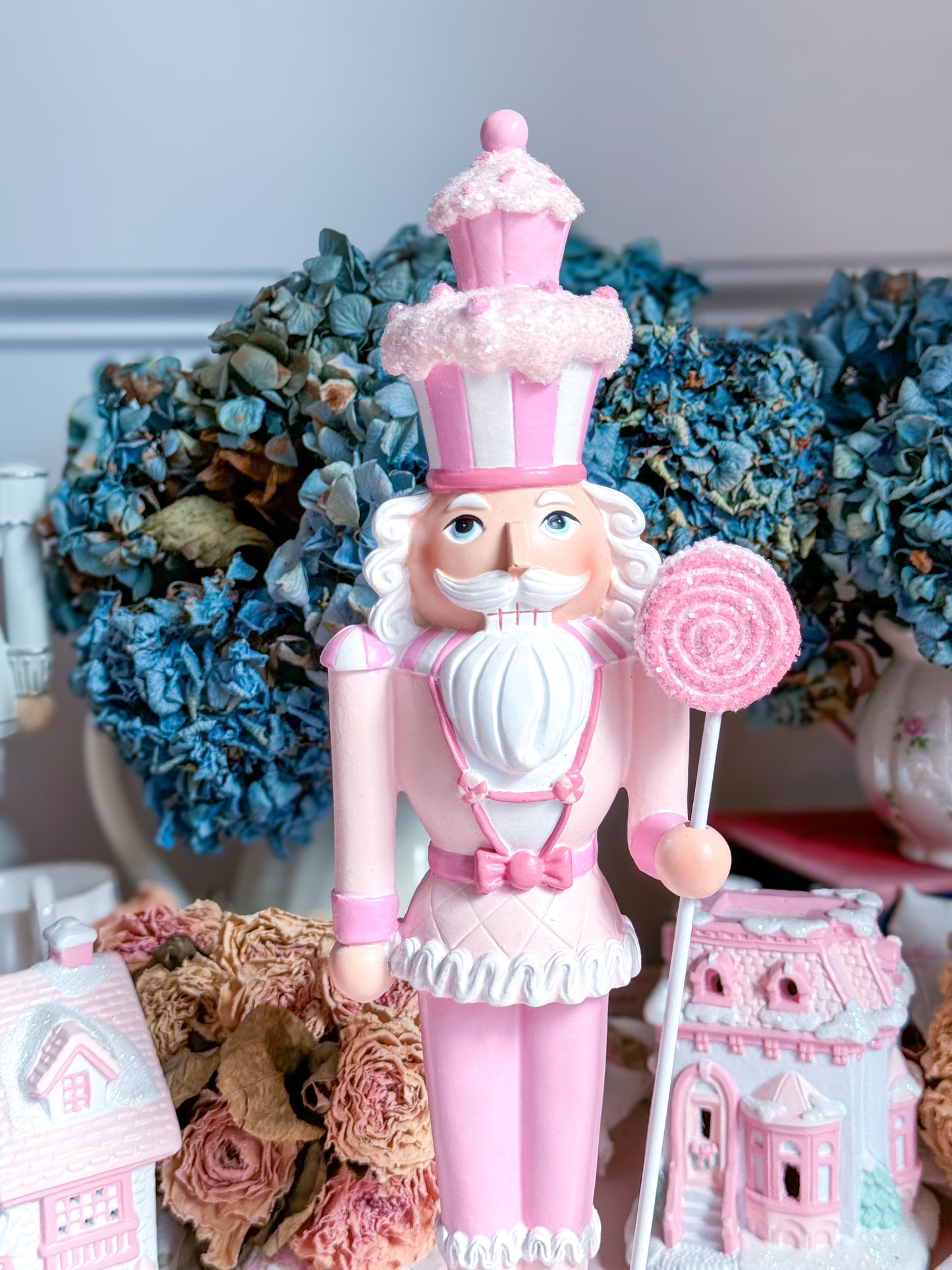 GLOW-UP COMMISSION: Pastel Pink and White Sweet Shoppe Candy Land Nutcracker holding Lollipop Staff