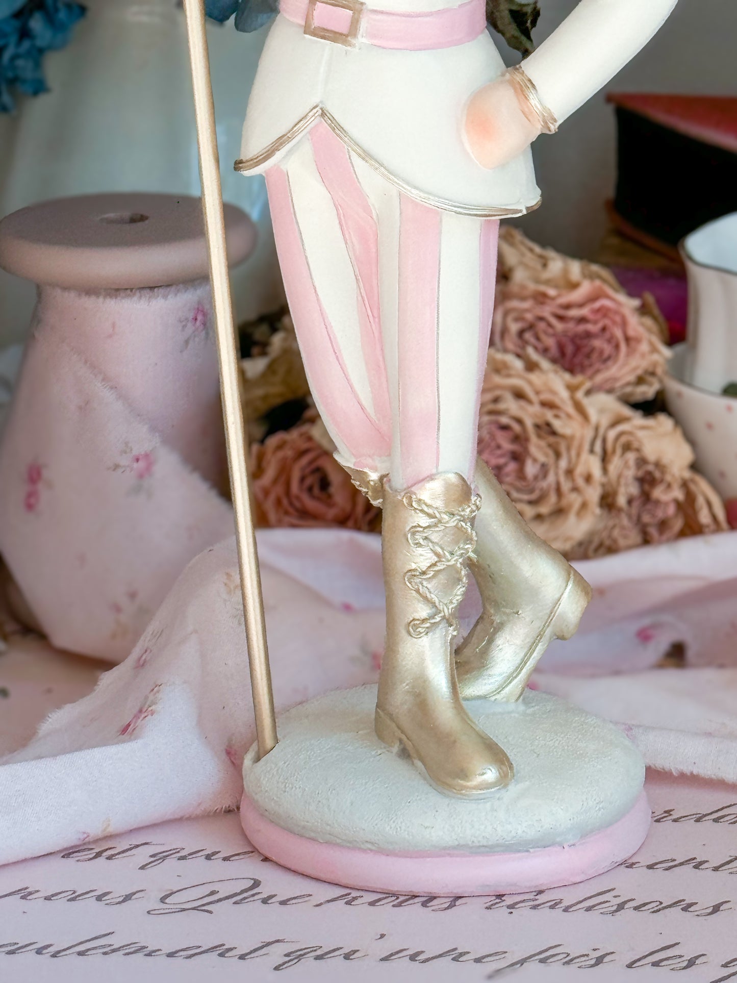 Pastel Pink, White and Gold Coquette Nutcracker Figurine