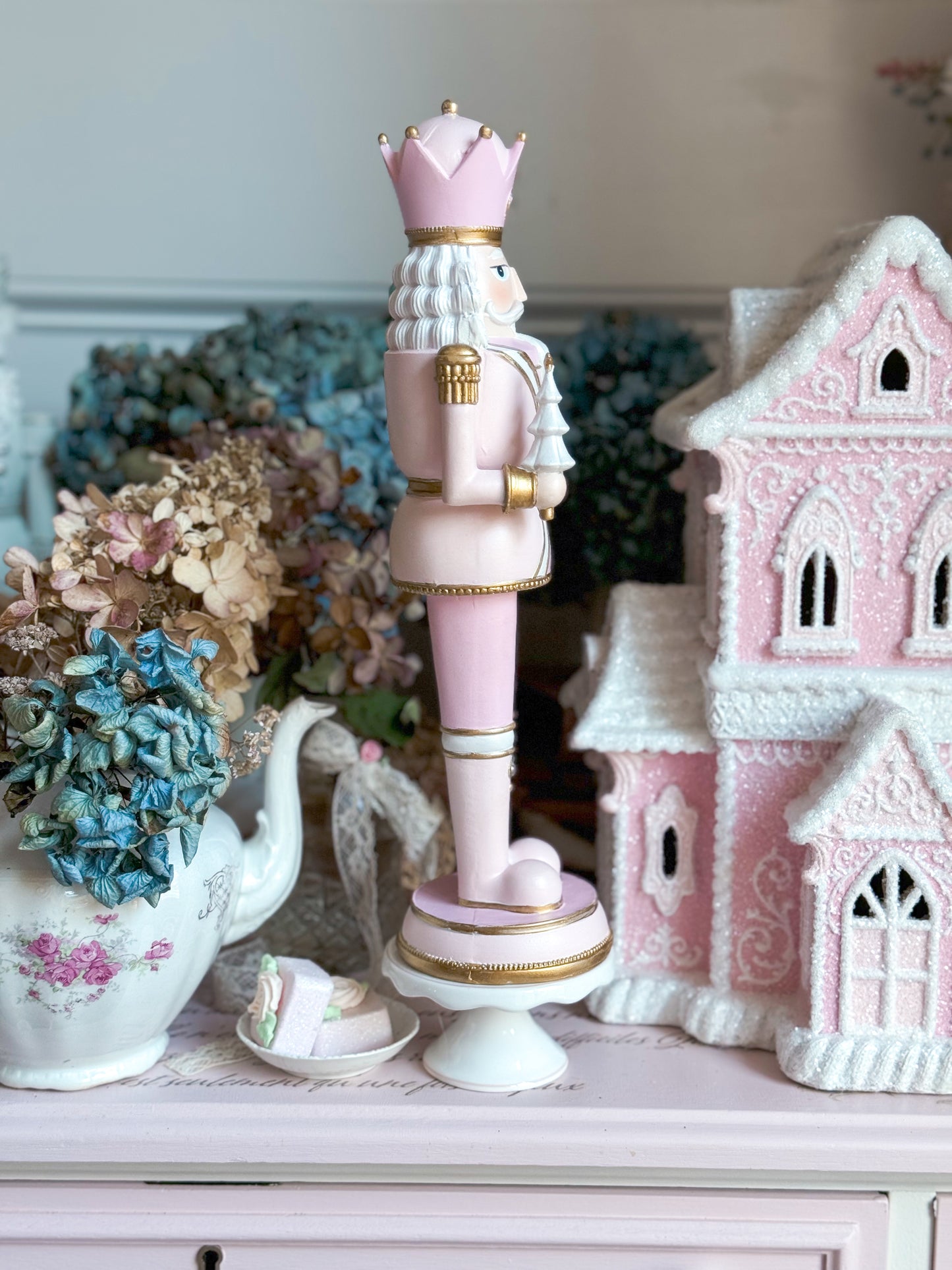 Bespoke Hand Painted Pastel Pink, White & Gold Coquette Nutcracker