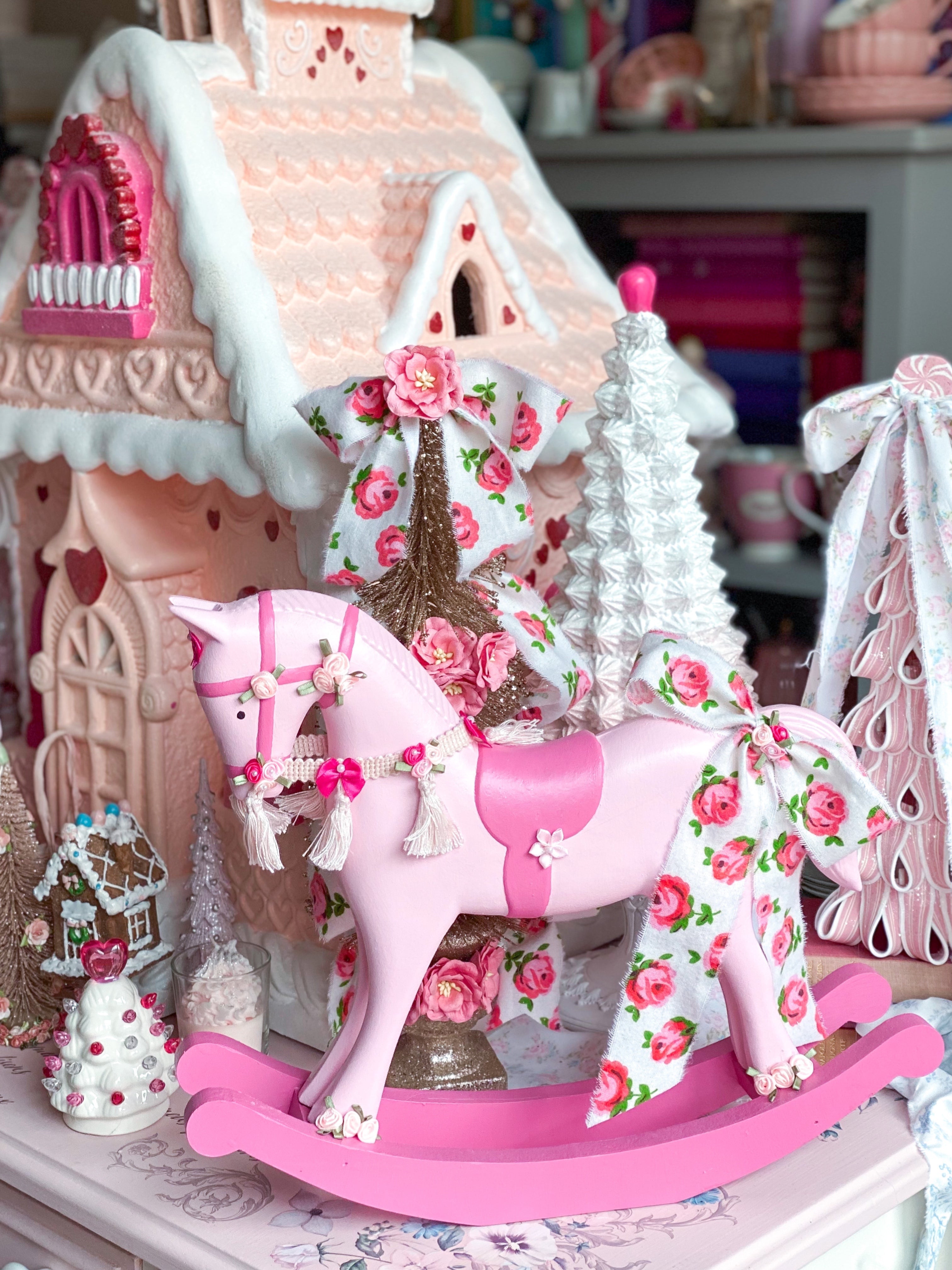 Beautiful - 14” Stunning Pink/Pastel Gingerbread Rocking popular Horse - Brand New