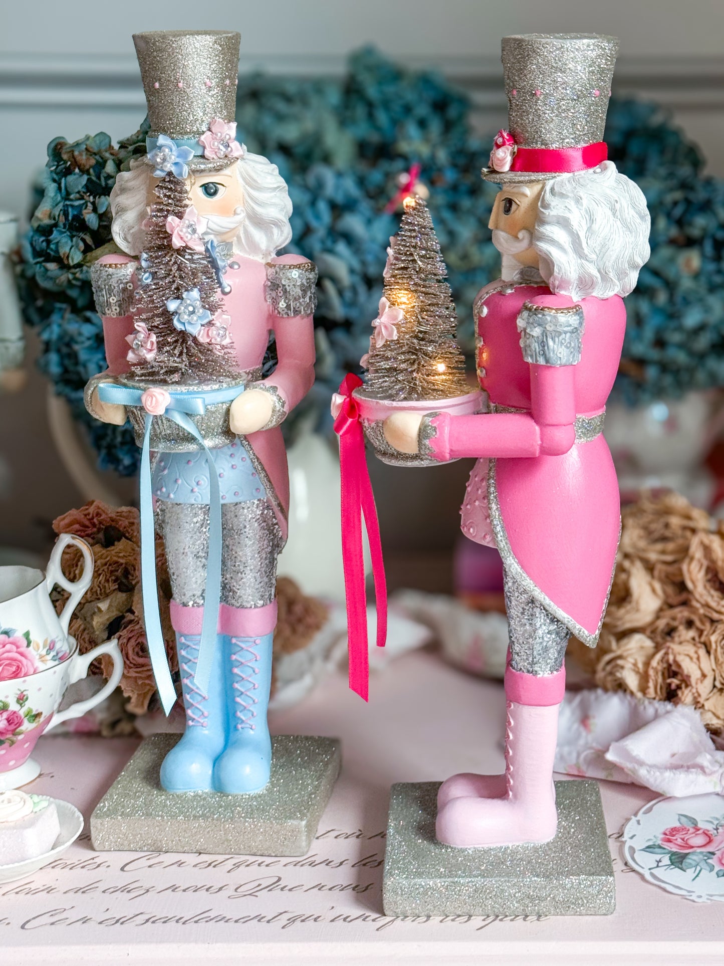 Bespoke Hand Painted Pink and Blue LED light up Nutcracker Bundle