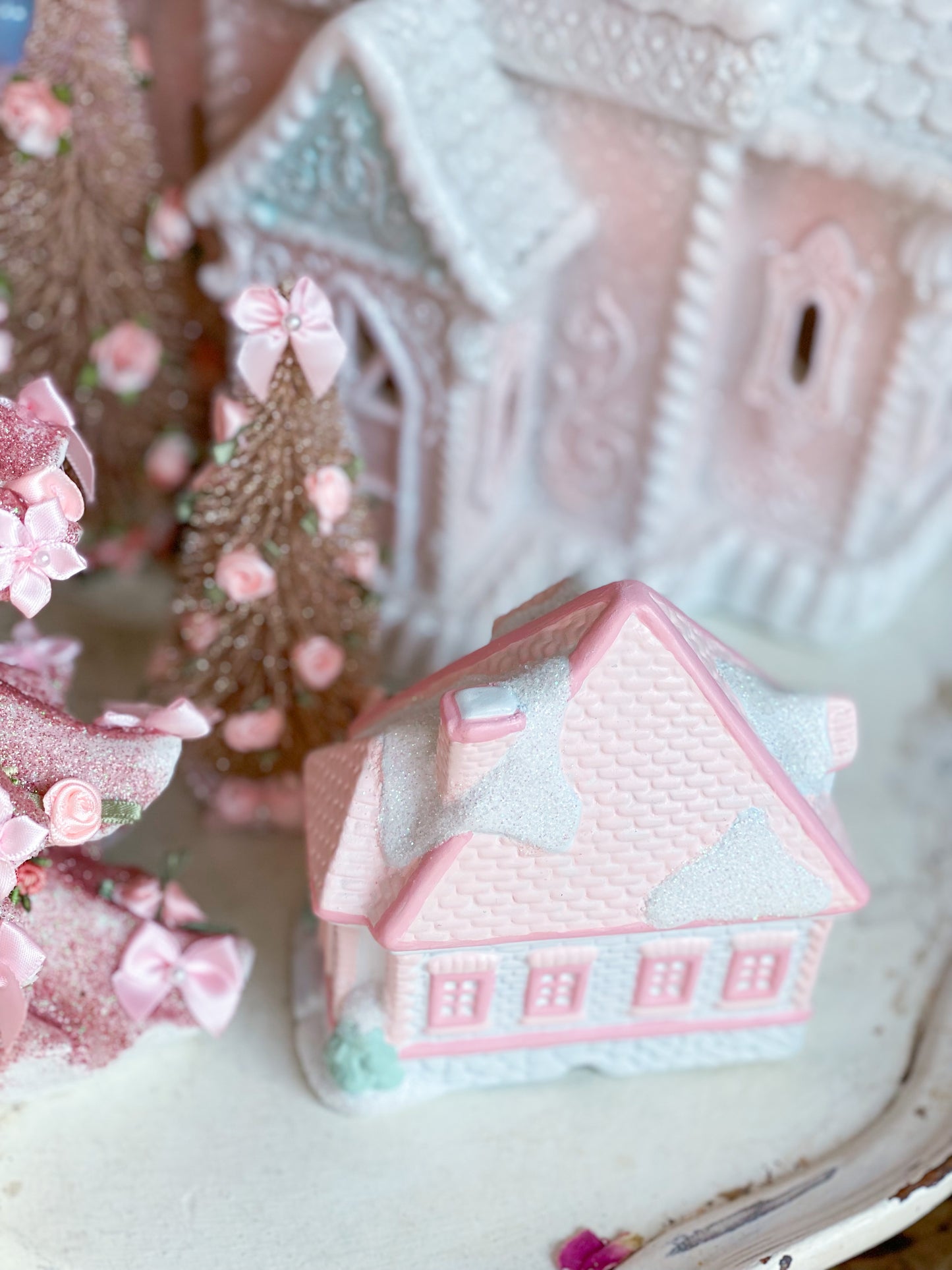 Bespoke Petite Pastel Pink Christmas Village Toy Shop Pre-order