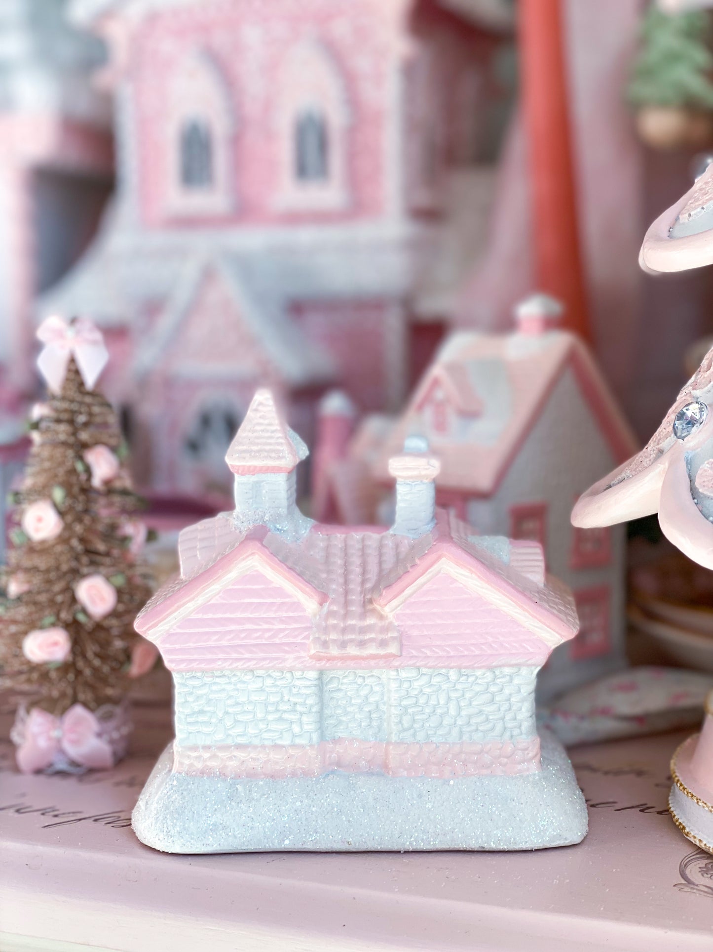 Bespoke Pastel Pink and White Petite Christmas Village Walpole Lodge PRE-ORDER