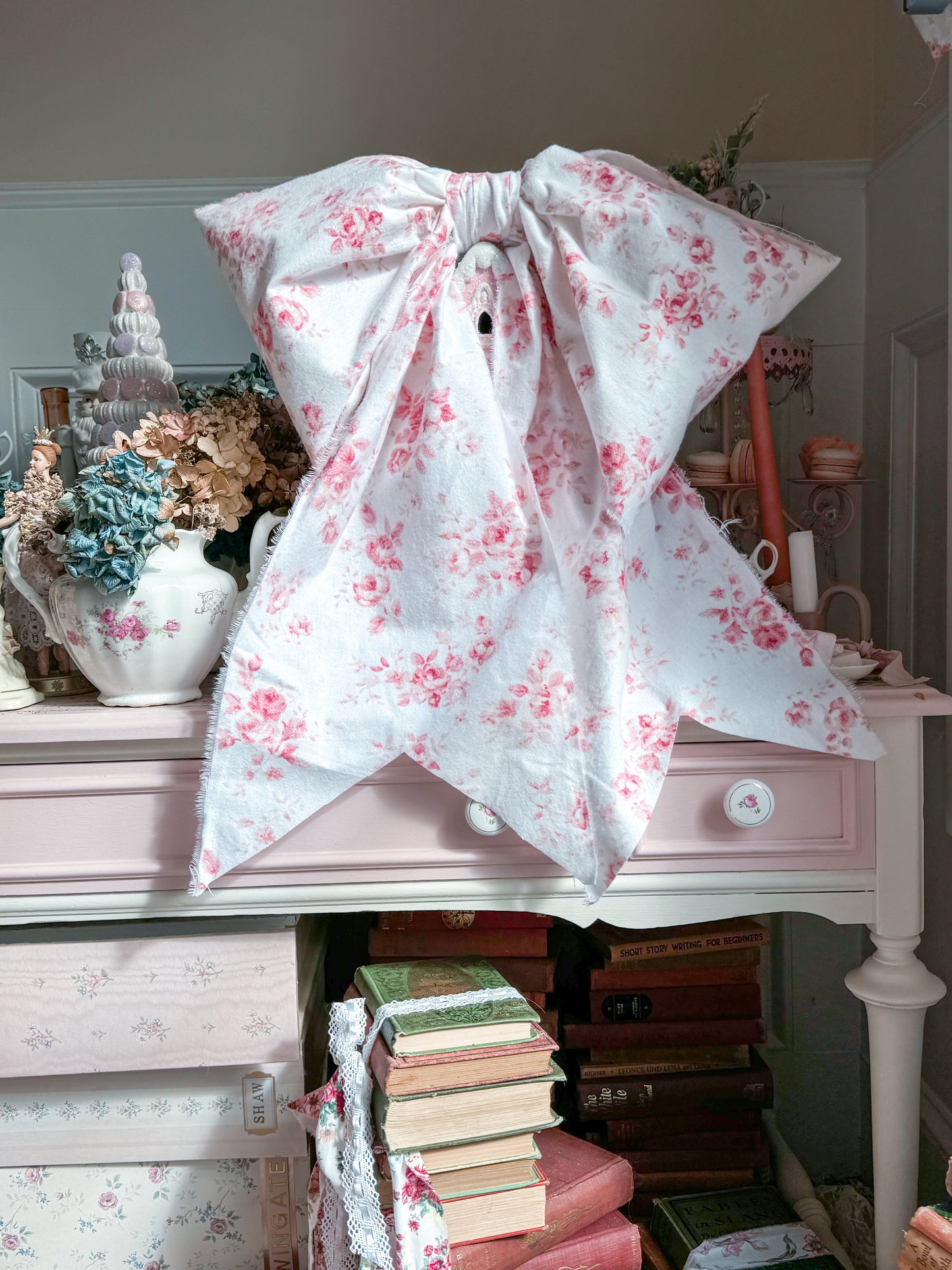 Bespoke Handmade Large Pastel Pink Floral Tree Topper Bow