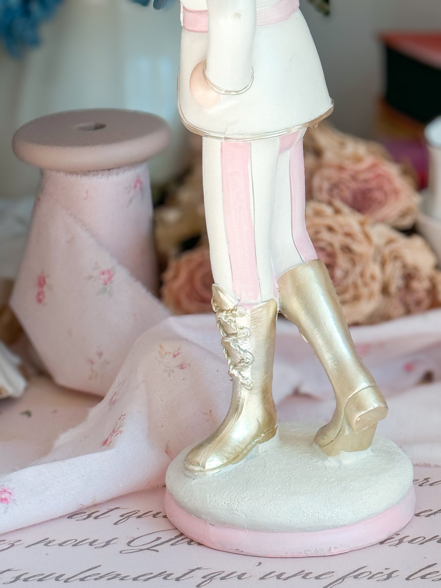 Pastel Pink, White and Gold Coquette Nutcracker Figurine