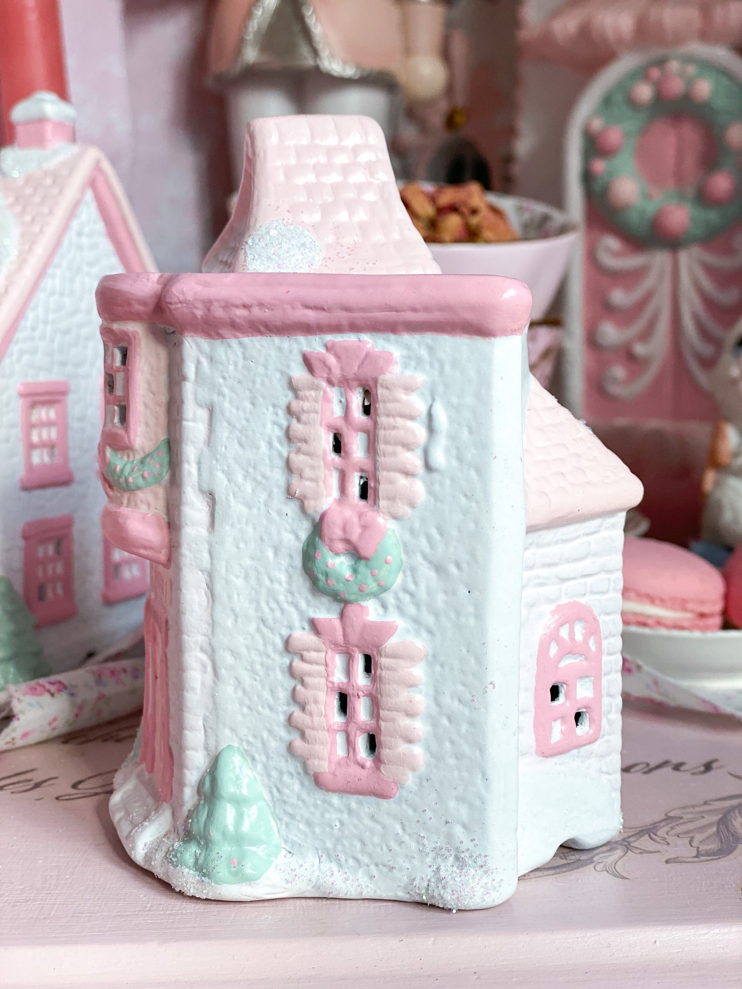 Bespoke Pastel Pink and White Petite Christmas Village Post Office PRE-ORDER