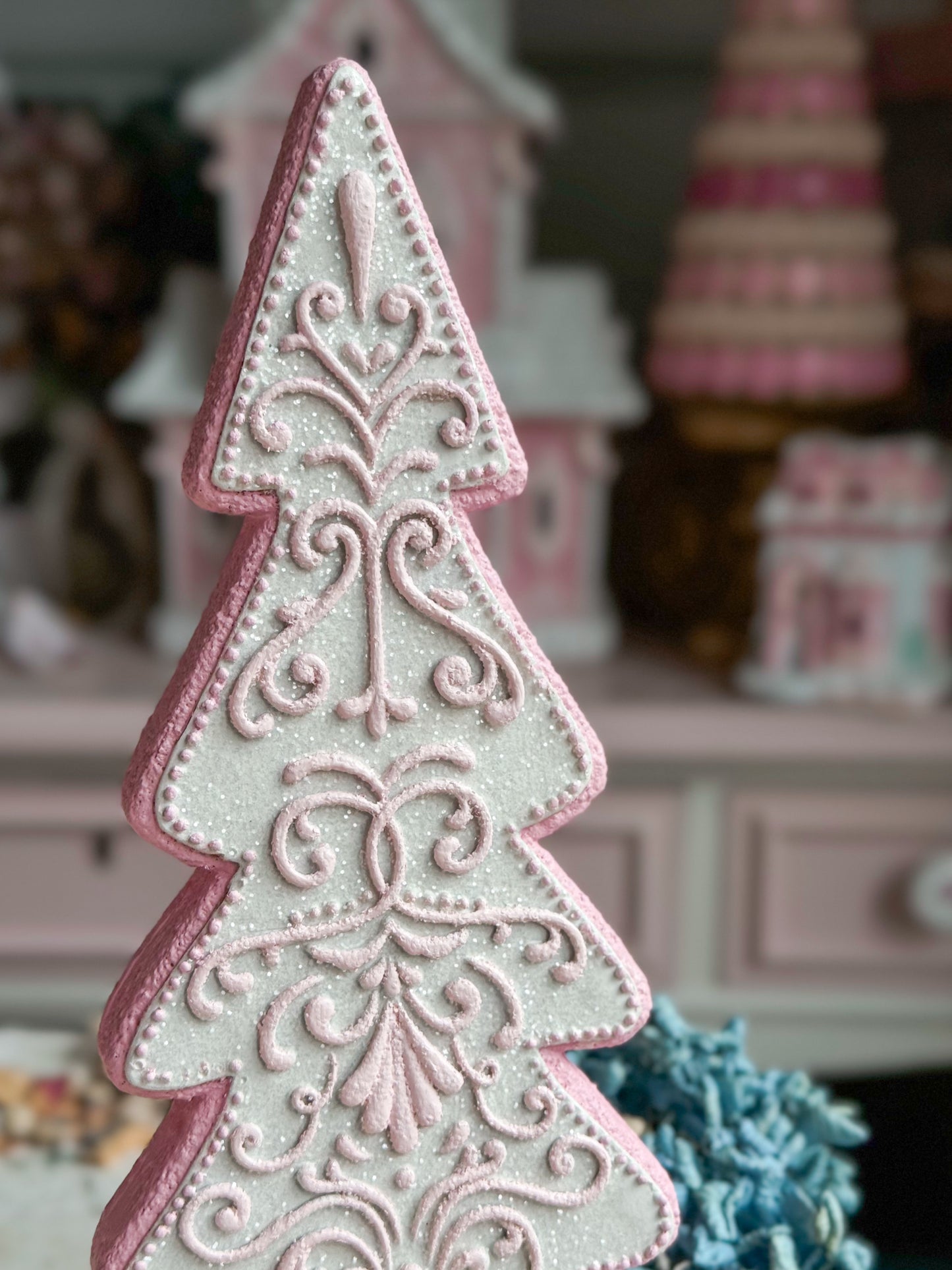 Bespoke Hand Painted Pastel Pink & White Gingerbread Cookie Christmas Tree