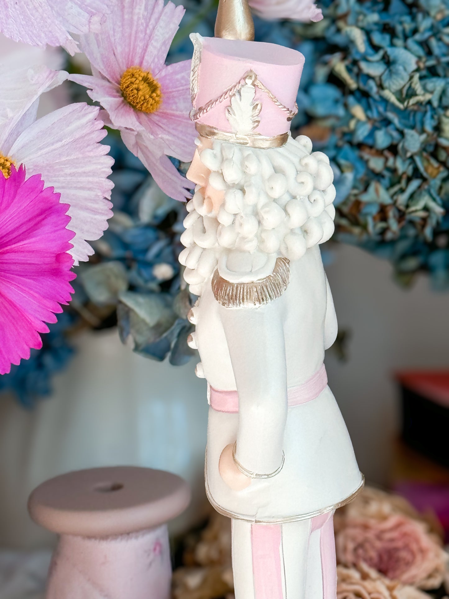 Pastel Pink, White and Gold Coquette Nutcracker Figurine