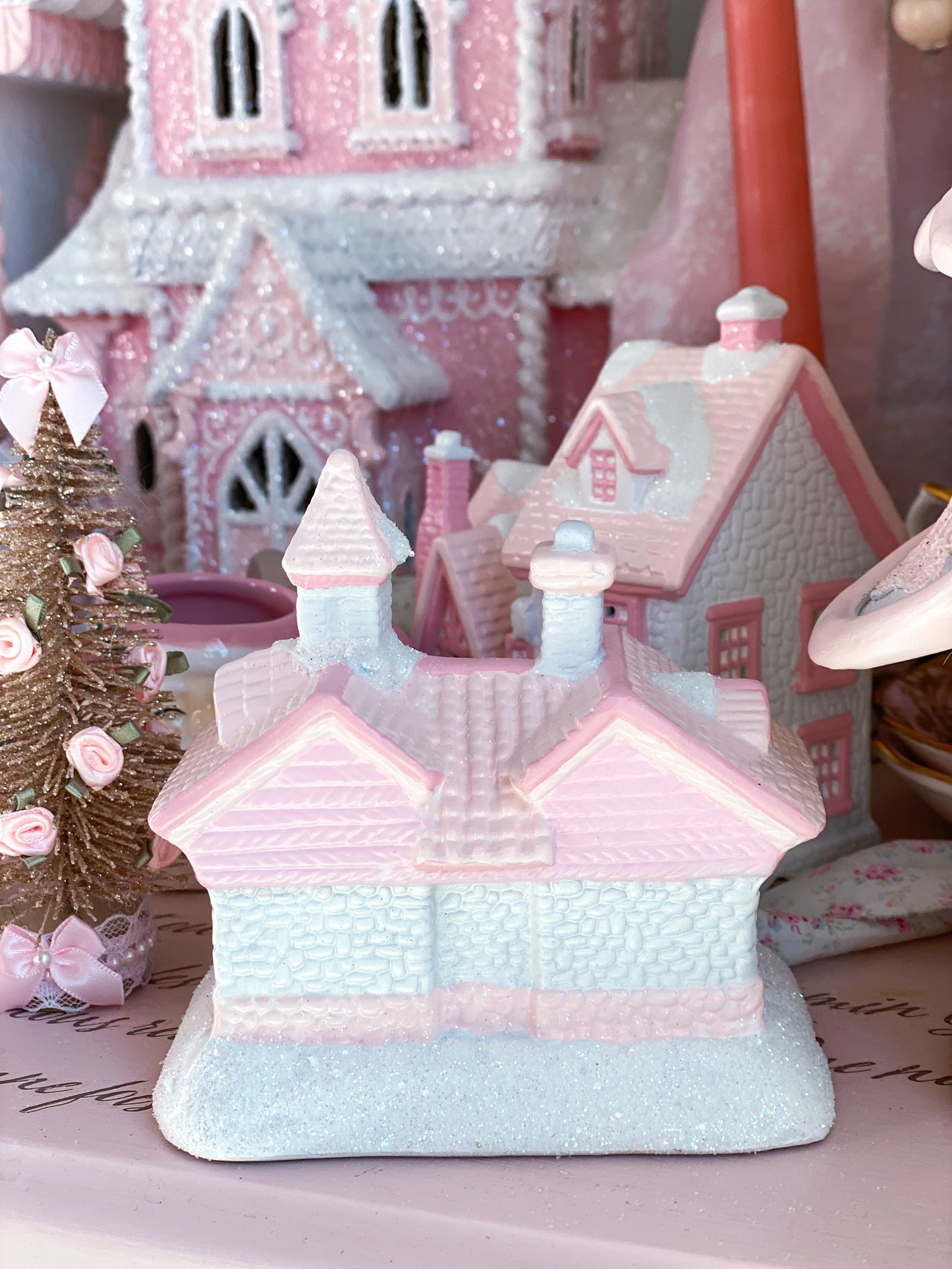 Bespoke Pastel Pink and White Petite Christmas Village Walpole Lodge PRE-ORDER