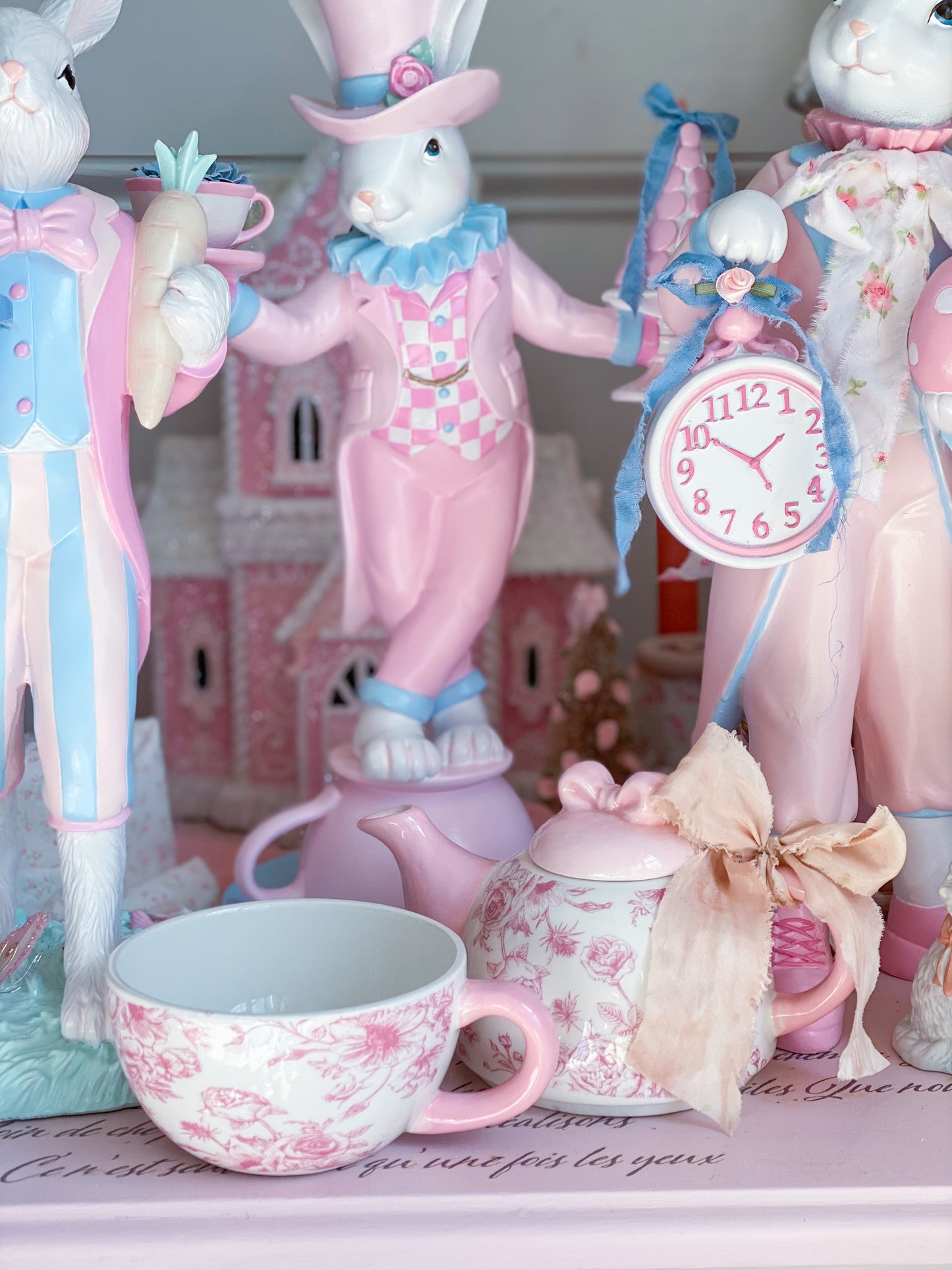 Pastel Pink Toile Tea For One - Country French Coquette Decor
