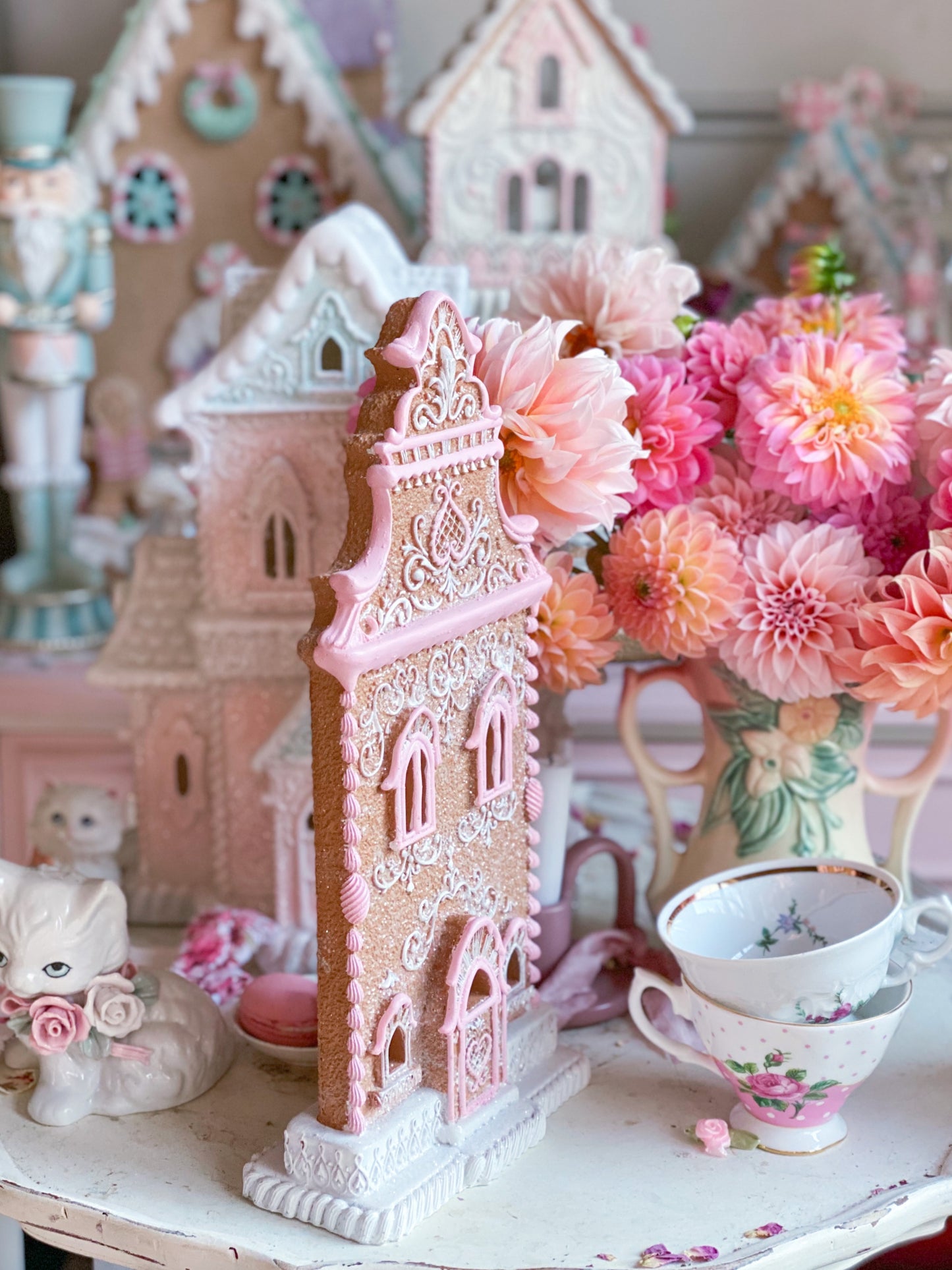 Bespoke Pastel Pink Gingerbread House Tabletop Decoration