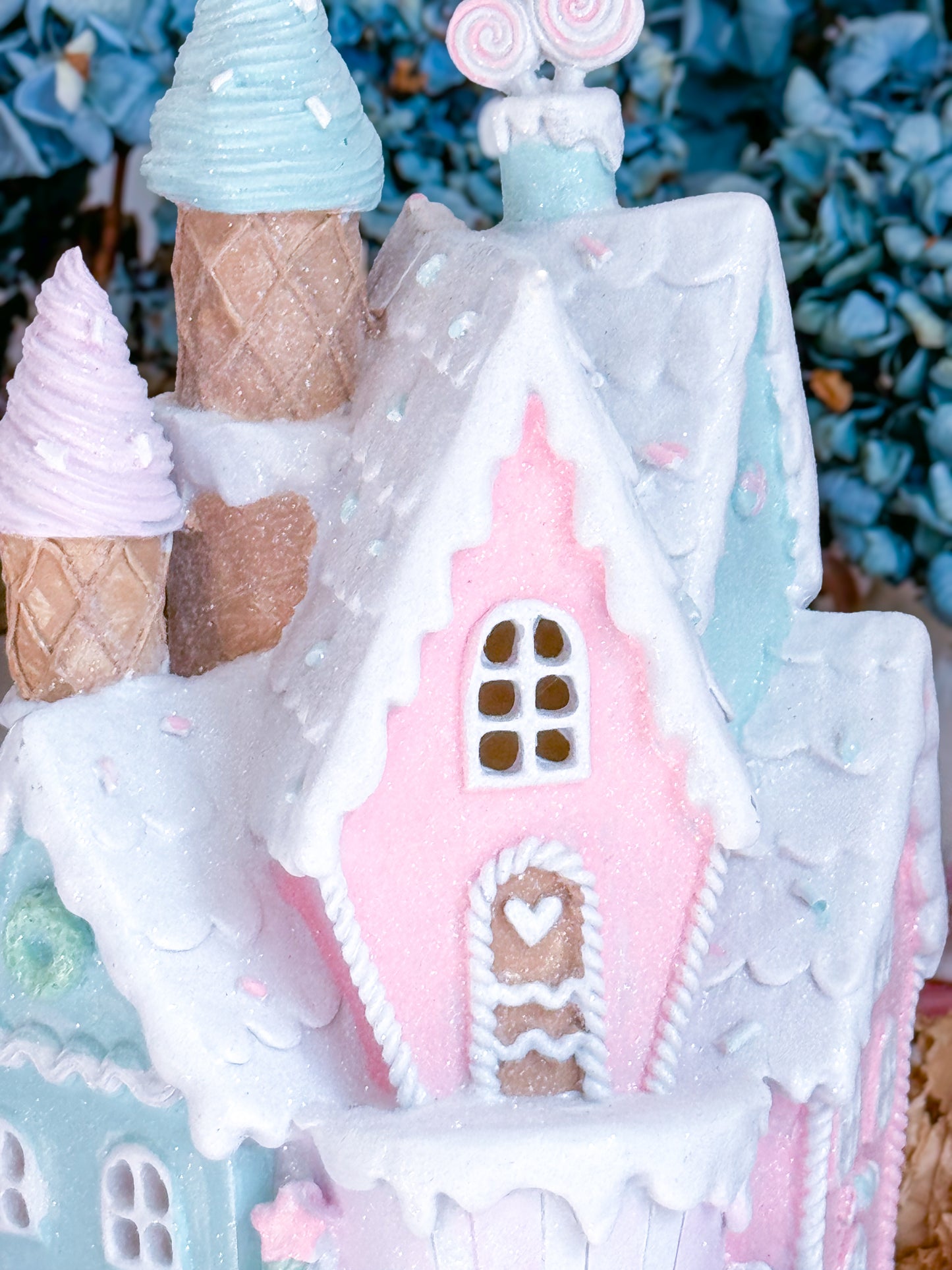 Pastel Pink, Blue and Purple LED light up Gingerbread Christmas Castle Cake