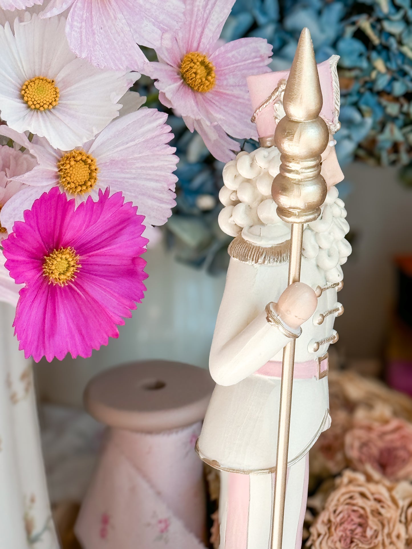 Pastel Pink, White and Gold Coquette Nutcracker Figurine