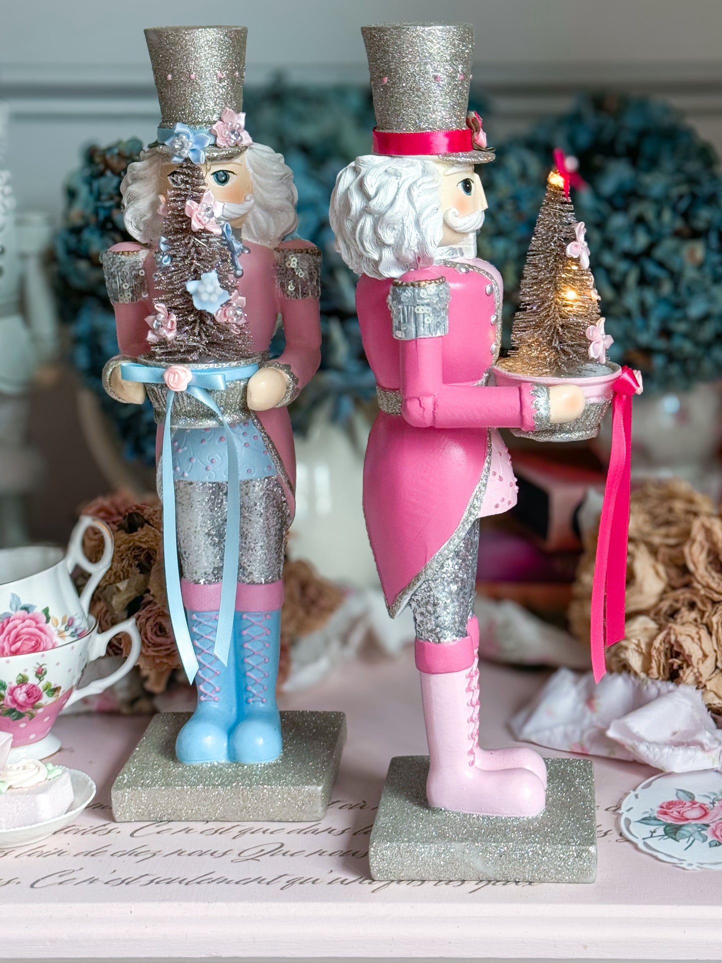 Bespoke Hand Painted Pink and Blue LED light up Nutcracker Bundle