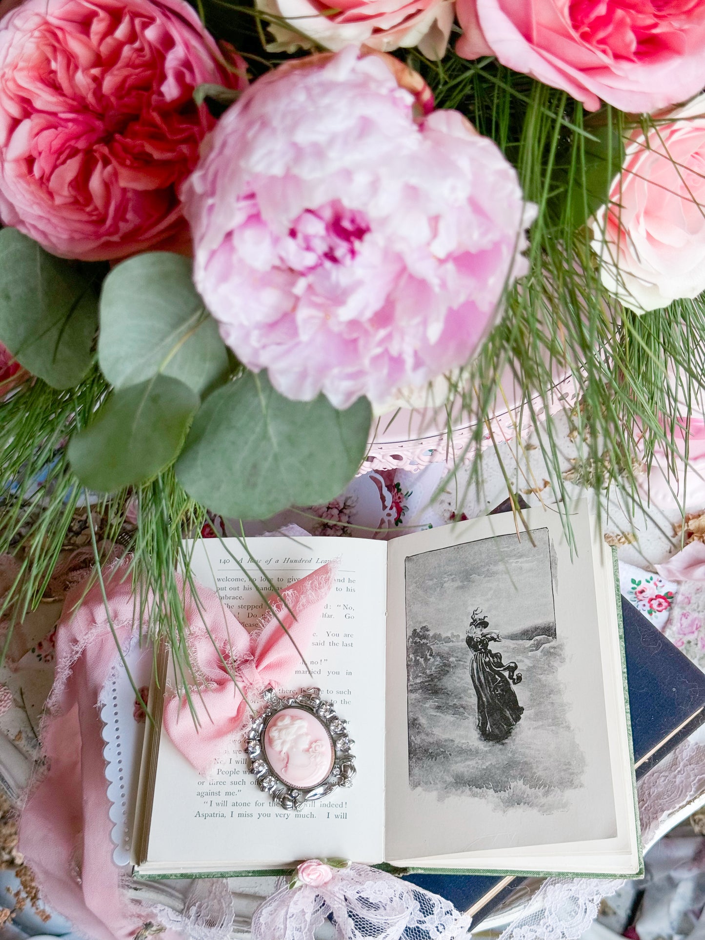 A Rose of A Hundred Leaves with Pink Rose Wreath Garland; First Edition