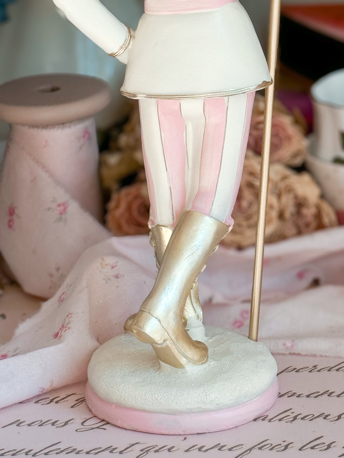 Pastel Pink, White and Gold Coquette Nutcracker Figurine