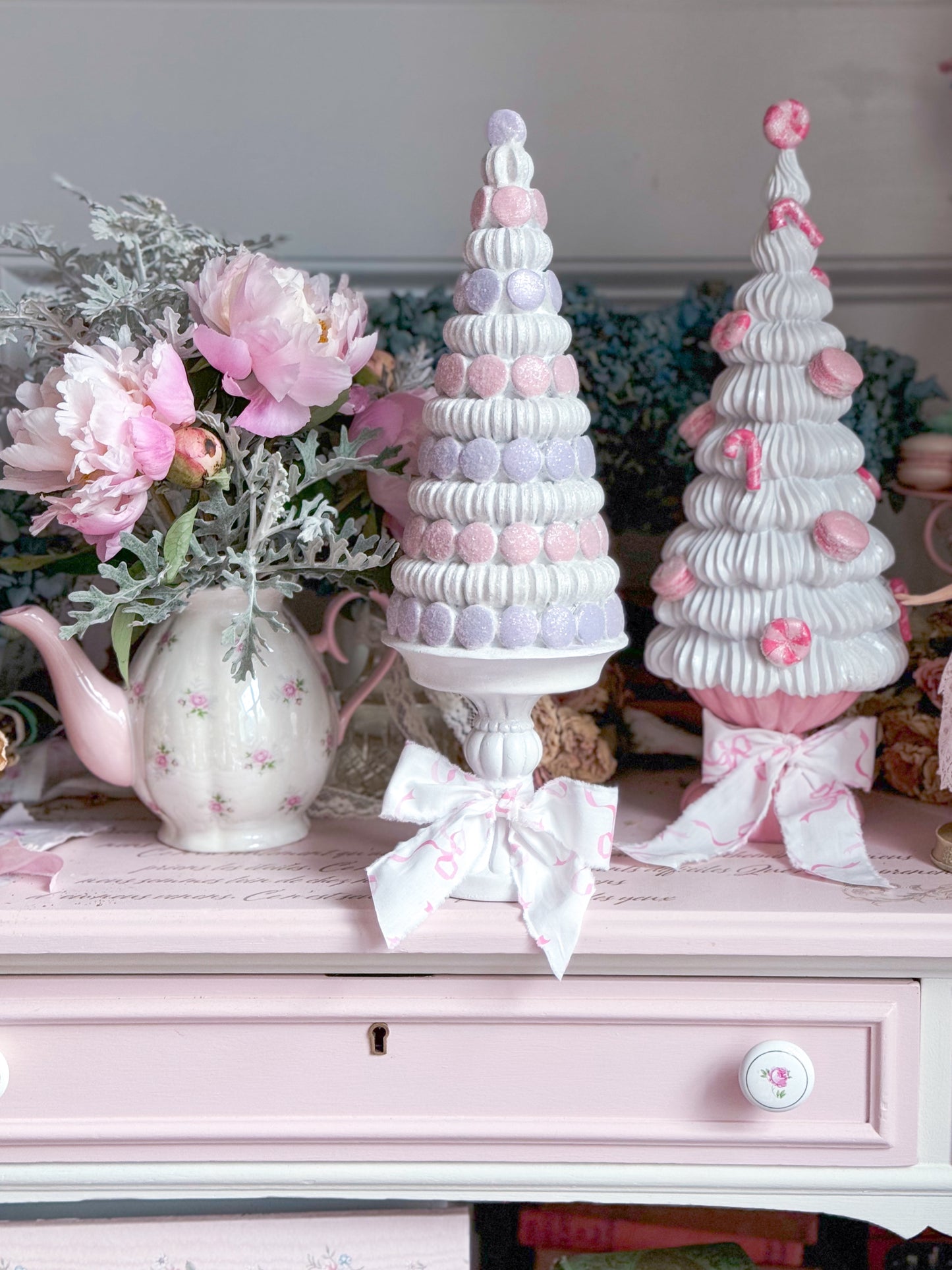 Pastel Lilac and Pink Macaron Tree with Pastel Bow