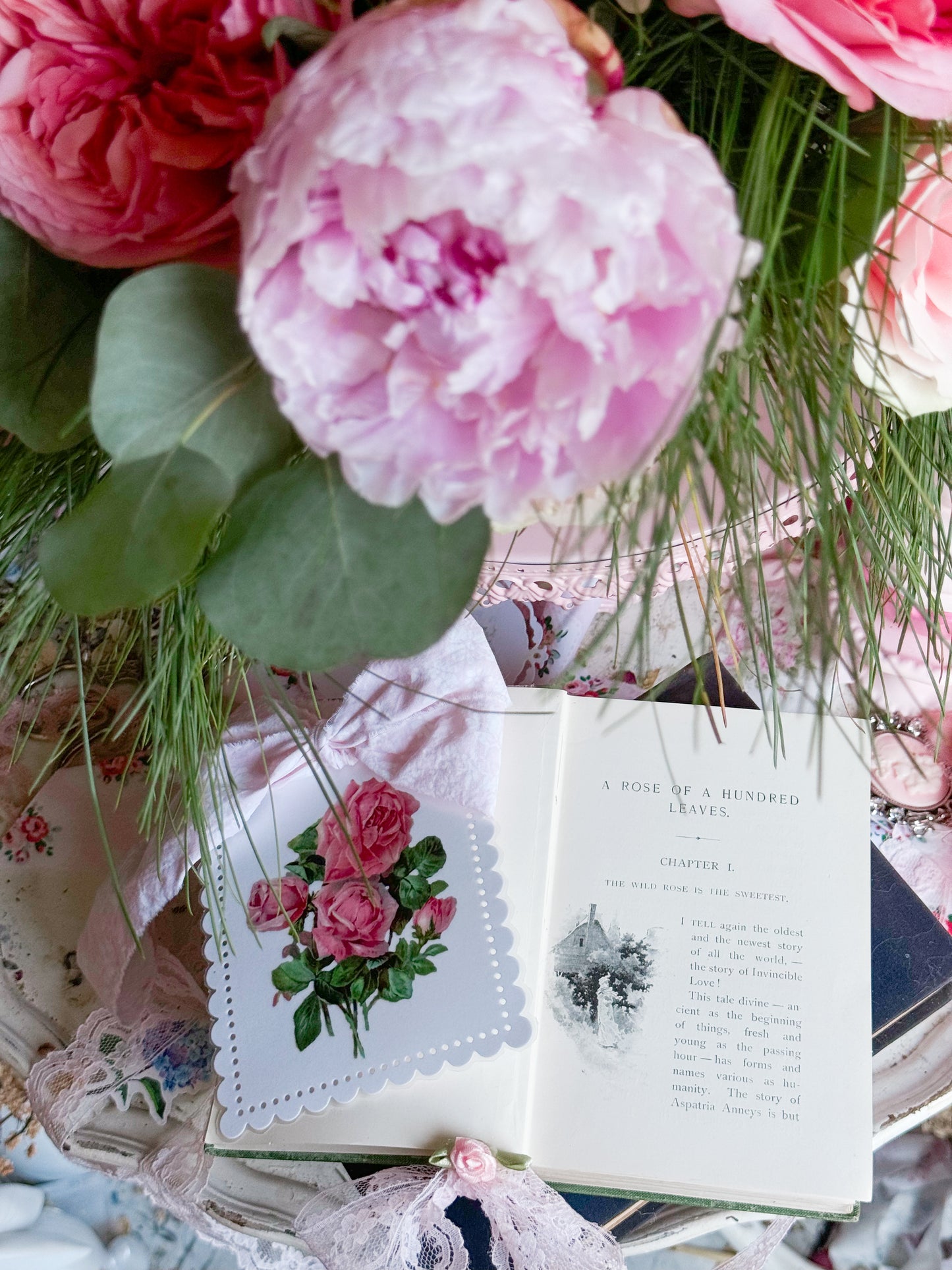 A Rose of A Hundred Leaves with Pink Rose Wreath Garland; First Edition